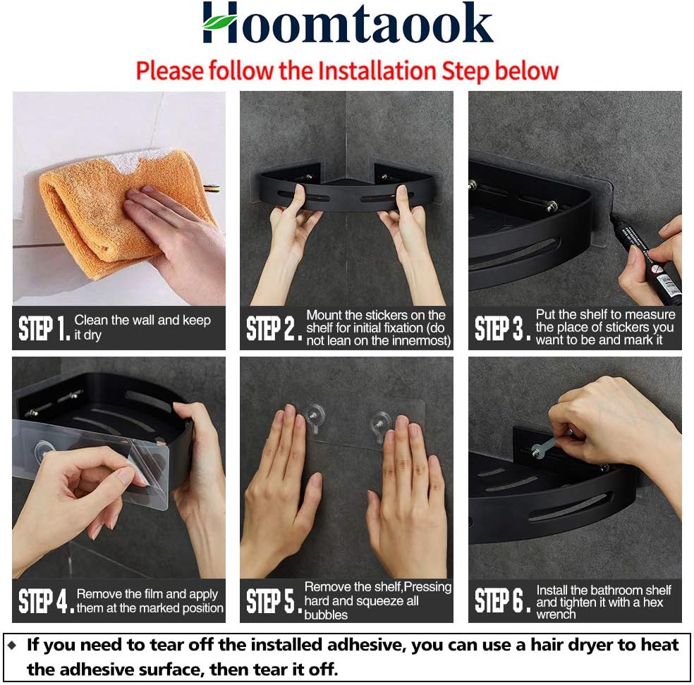 Hoomtaook Adhesive Corner Shelf Bathroom Shower Caddy Organizer for Kitchen Toilet No Drilling 2-Tier Bathroom Corner Shelves Shower Caddies