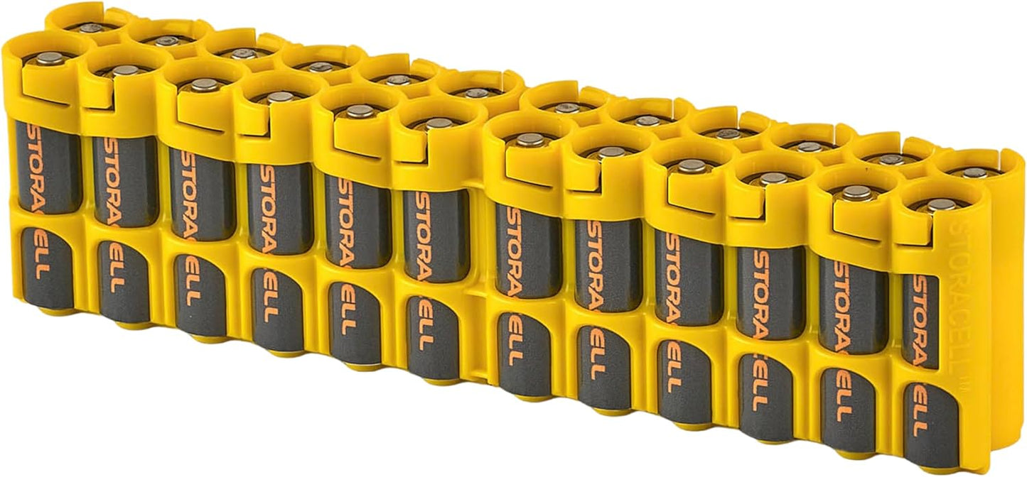 AA Battery Storage Caddy by Storacell, Yellow - Holds 24 Batteries (Not Included)