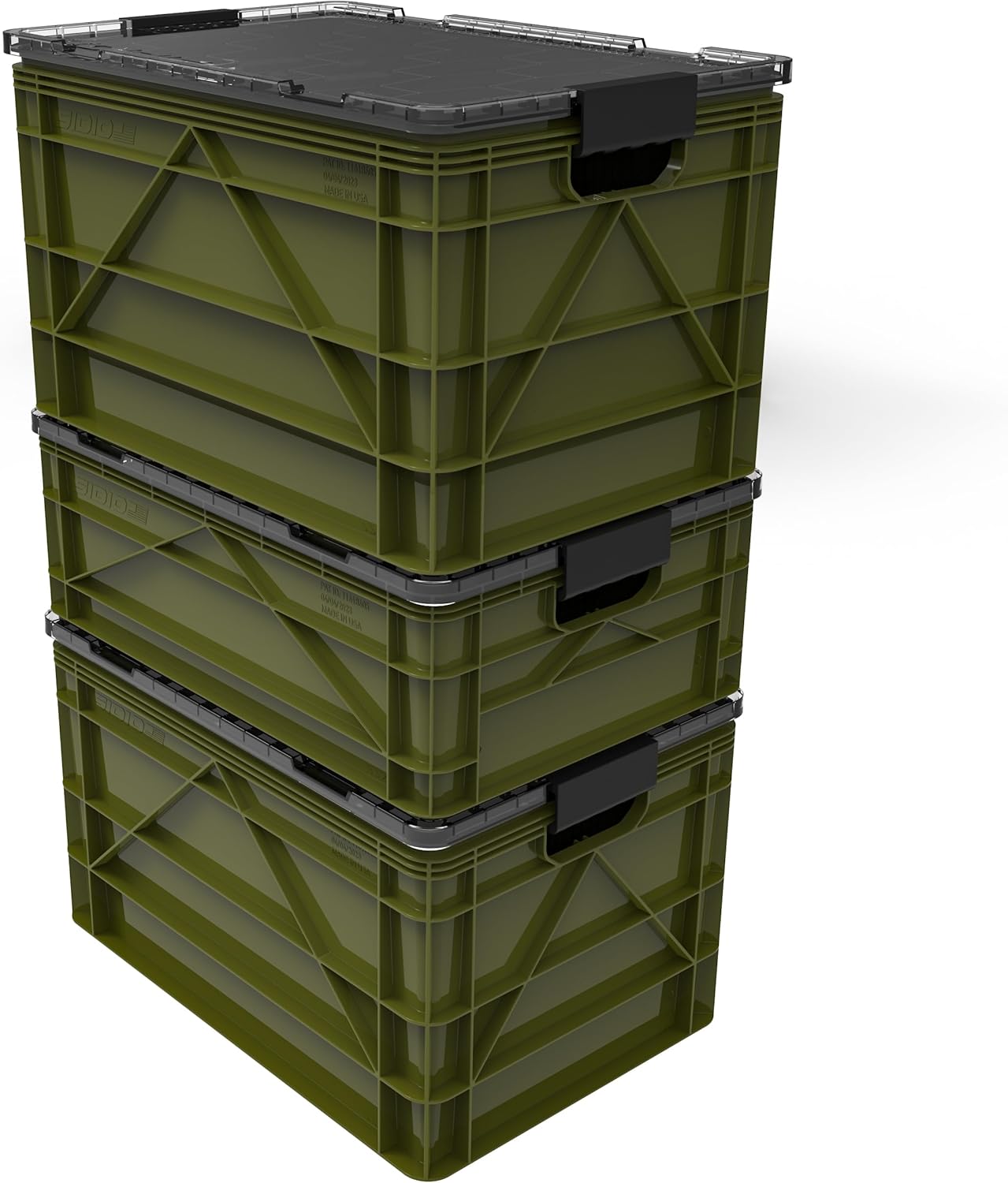 SIDIO Crate Pro Pack - 2 Full-Size & 1 Half-Size Heavy Duty Stackable Storage Bins, Totes and Containers with Lids and Dividers - Durable Plastic Organizer for Home, Office, Garage, and Outdoor Use