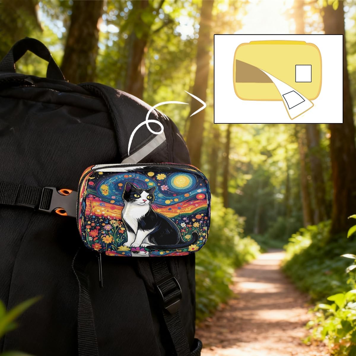 Oli Painting Cat Flowers Pill Organizer Travel Medicine Case with Zipper Daily Vitamin Storage Bag Portable 8 Slot Weekly Pill Box Supplement Holder for Home Office Gym Travel