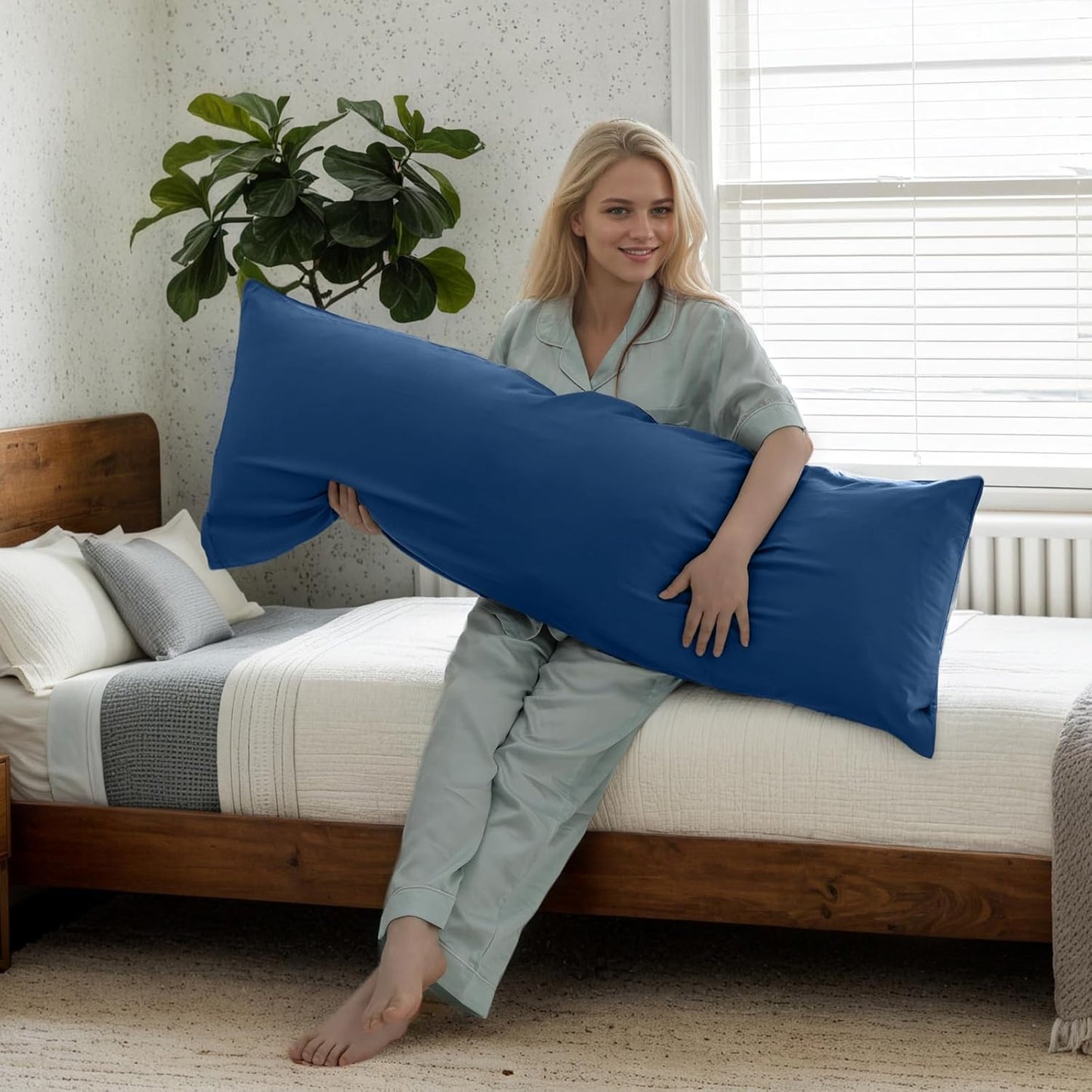 Body Cooling Pillow Cases Cover, Bamboo Rayon Pillowcases with Zipper Closure, Cool & Breathable Pillow Case for Hot Sleepers and Night Sweats, 20x54 inches, Deep Blue