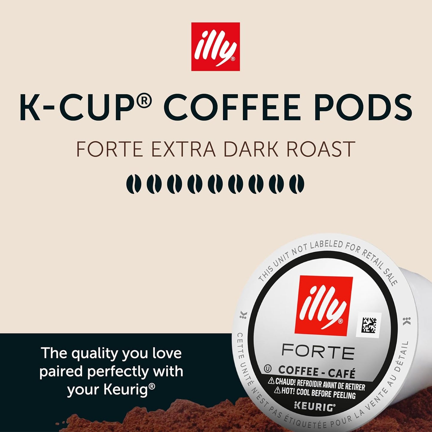 Illy Coffee K Cups - Pods For Keurig Machines – Forte Dark Roast – Toasted Bread & Dark Chocolate - Rich, Flavorful & Strong Flavor - No Preservatives – 10 Count, 6 Pack