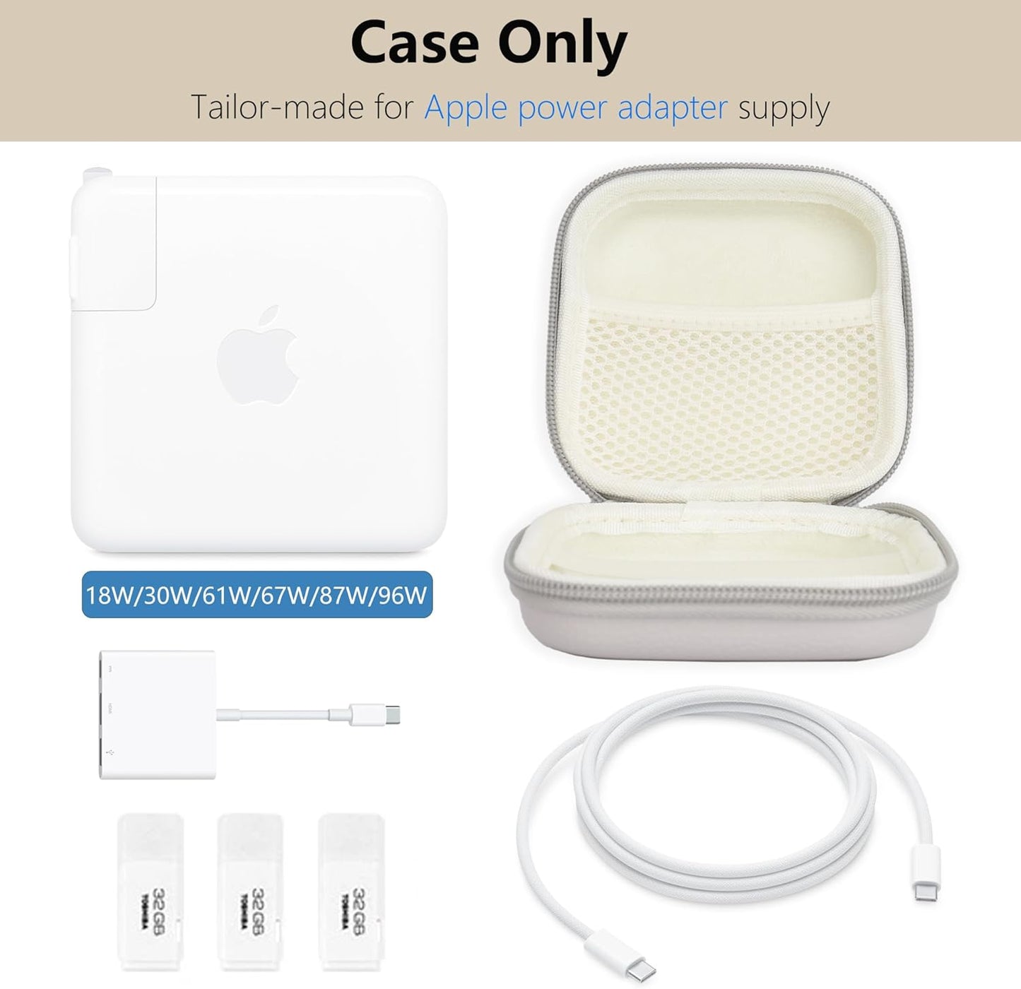 Charger Case for Macbook, Portable Tech Electronic Organizer Bag, Travel Storage Pouch for Laptop Accessories, MacBook Power Adapter, Charging Cords, USB Drives, Power Bank (Grey, M)