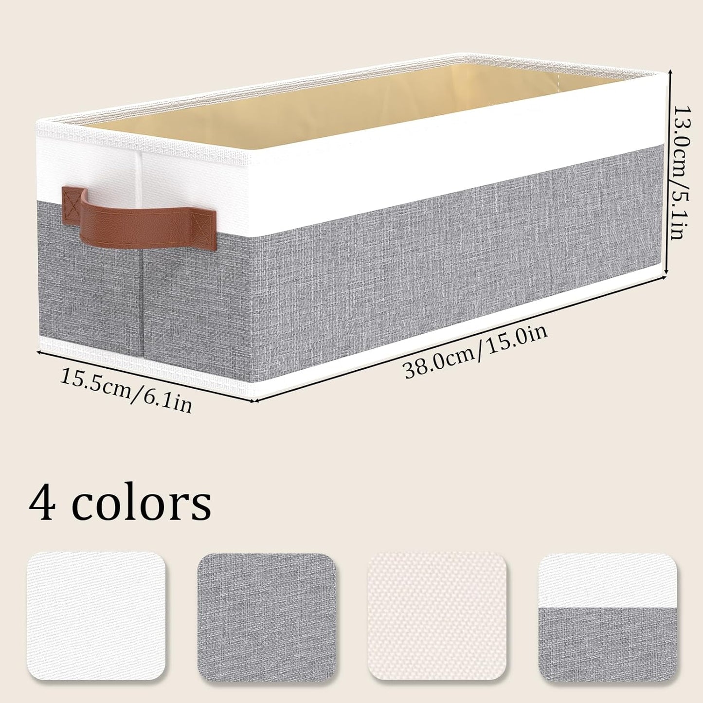 OUTBROS Storage Bins,Foldable Storage Baskets for Organizing,Fabric Storage Boxes With Handles,For bedrooms, living rooms, Shelves,Gray/White,15x6.1x5.1in,6-Pack
