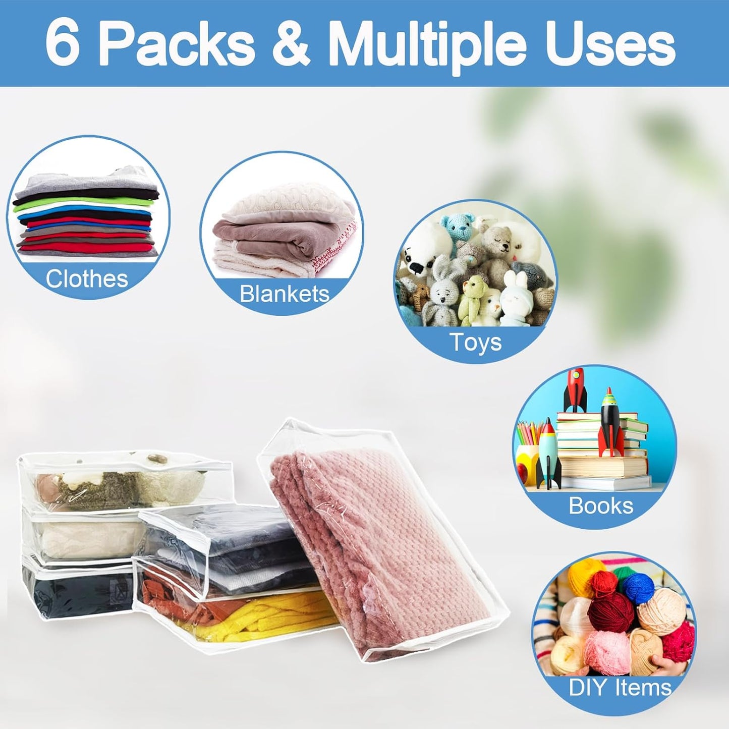 Esme L&H 6Pcs Sweater Storage Bags for Clothes, Clear Storage Bags with Zipper for Sweater Blanket Bed Sheet, Zippered Clothing for Blanket,Bedsheet,Linen,Bedding,16 * 12 * 4 Inch