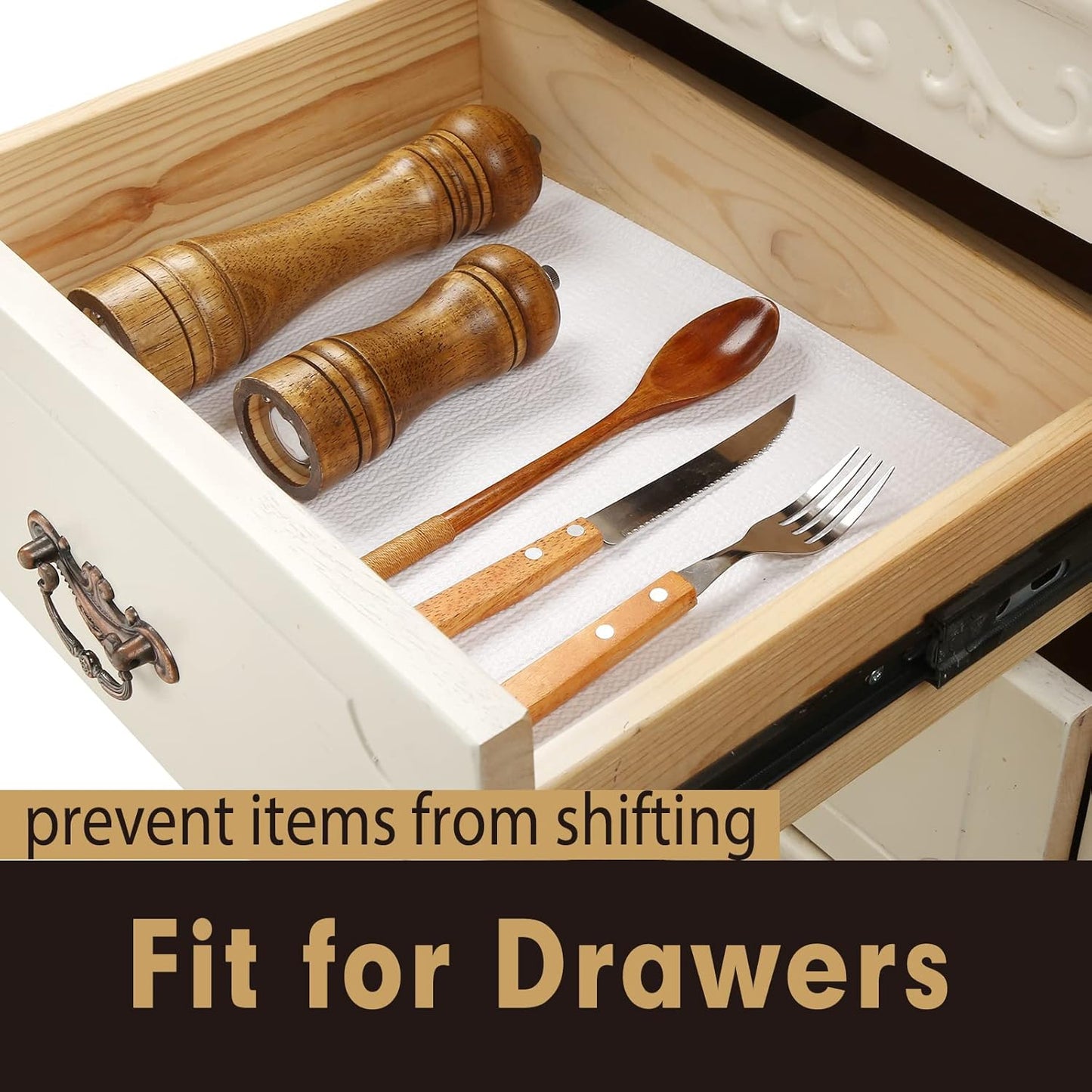 Premium Drawer and Shelf Liner for Cabinet, Non Adhesive Liner for Kitchen, Strong Grip Non Slip Shelf Liners for Kitchen Cabinets, Storage, Drawers, Shelves, Kitchenware and Tableware, White