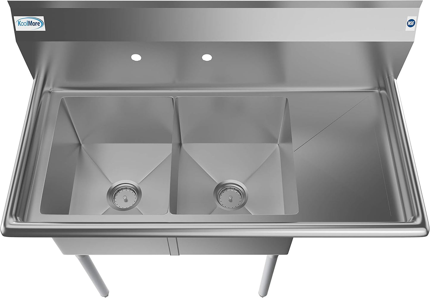 KoolMore 2 Compartment Stainless Steel NSF Commercial Kitchen Prep & Utility Sink with Drainboard - Bowl Size 14" x 16" x 11", Silver