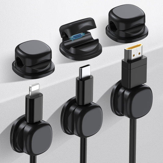 AhaStyle Spring Cable Organizer [1s Lock] 6 Pack Cord Cable Holders Clips Strong Adhesive Cable Cord Keeper [Smooth Adjustable] Hide Wire Cord Organizer for Nightstand Kitchen Car Office (Black)