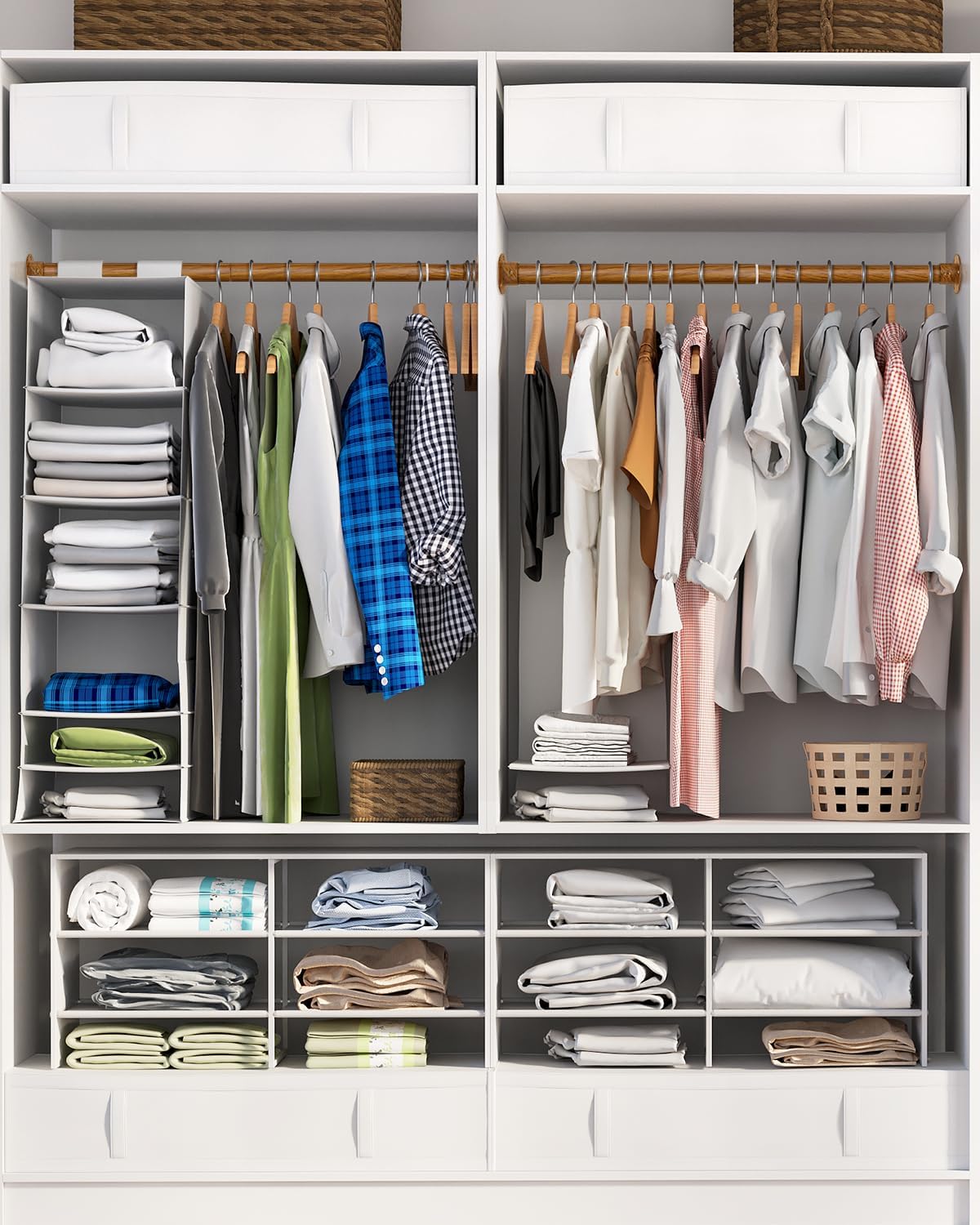 Closet Rods for Hanging Clothes, 17-52 Inch Heavy Duty and Stepless Adjustable Closet Poles, Stainless Steel Closet Hanging Rod for Wardrobes, Laundry Room, Bathroom, RV (Wood-Grain Finish)