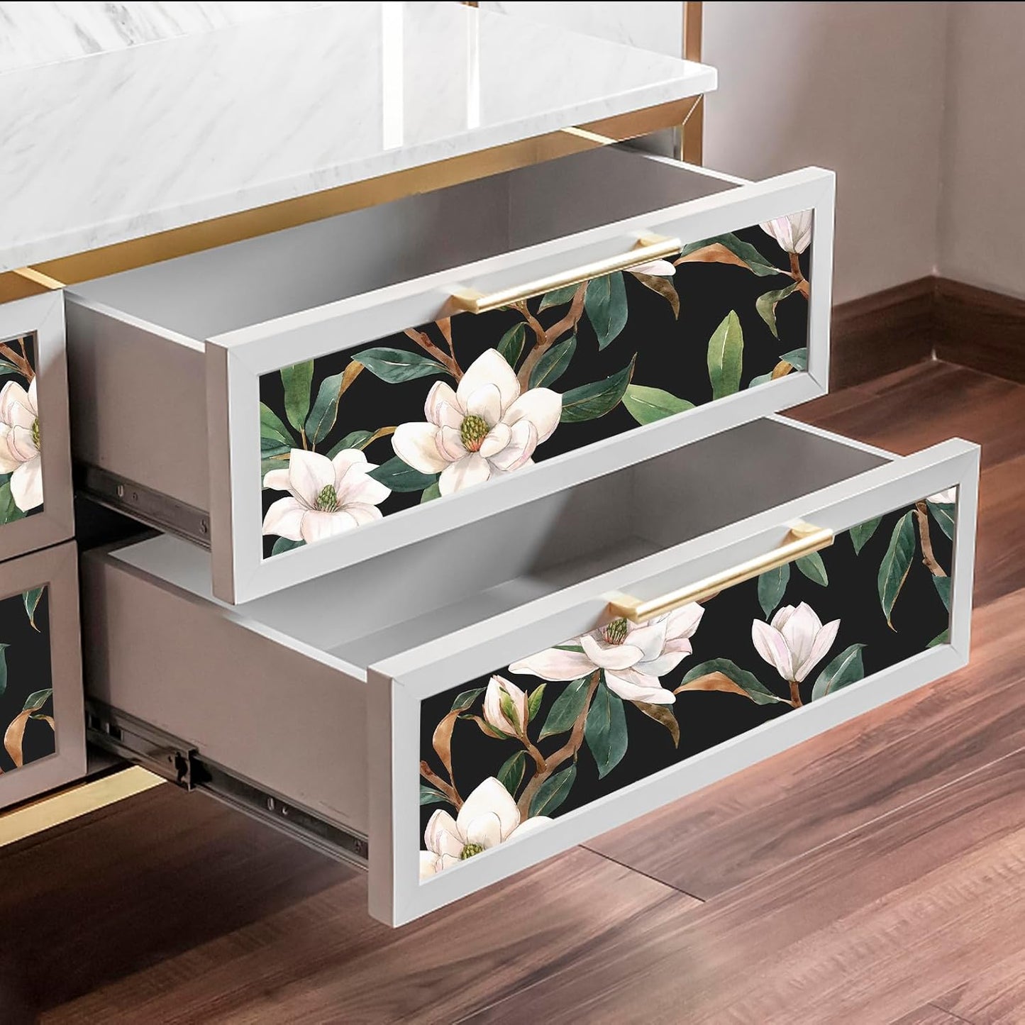 HAOKHOME Floral Shelf Liner and Cabinet Liner, Self-Adhesive Drawer Liners, Peel and Stick Contact Paper for Kitchen Cabinets and Cupboard, Bathroom Drawers, Black/White/Green 17.3in x 6.5ft