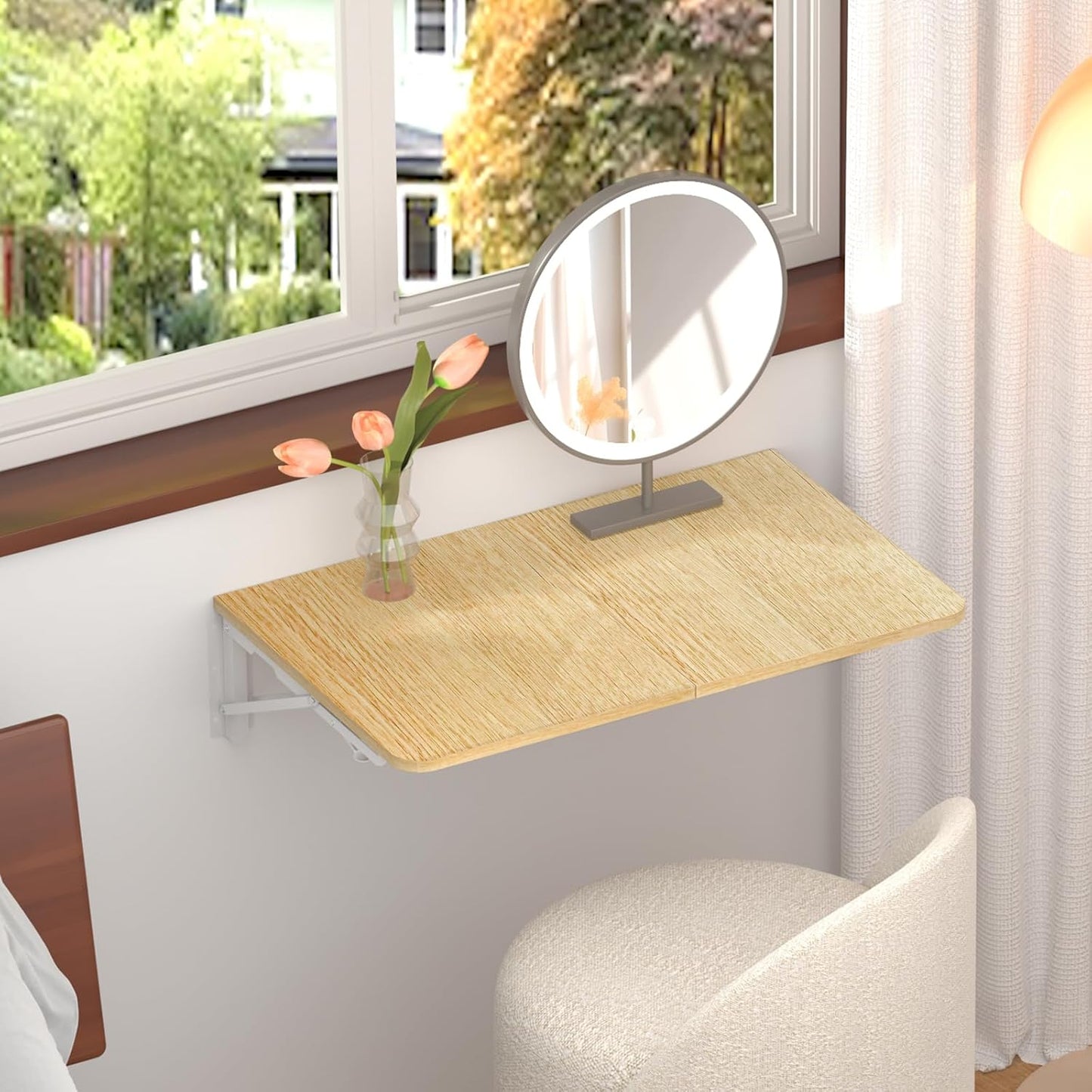 TEAMIX Wall Mounted Folding Table, Floating Desk for Small Spaces Laundry Shelf with Heavy Duty Brackets Floating Desk for Garage, Utility Room, Kitchen, Laundry Room