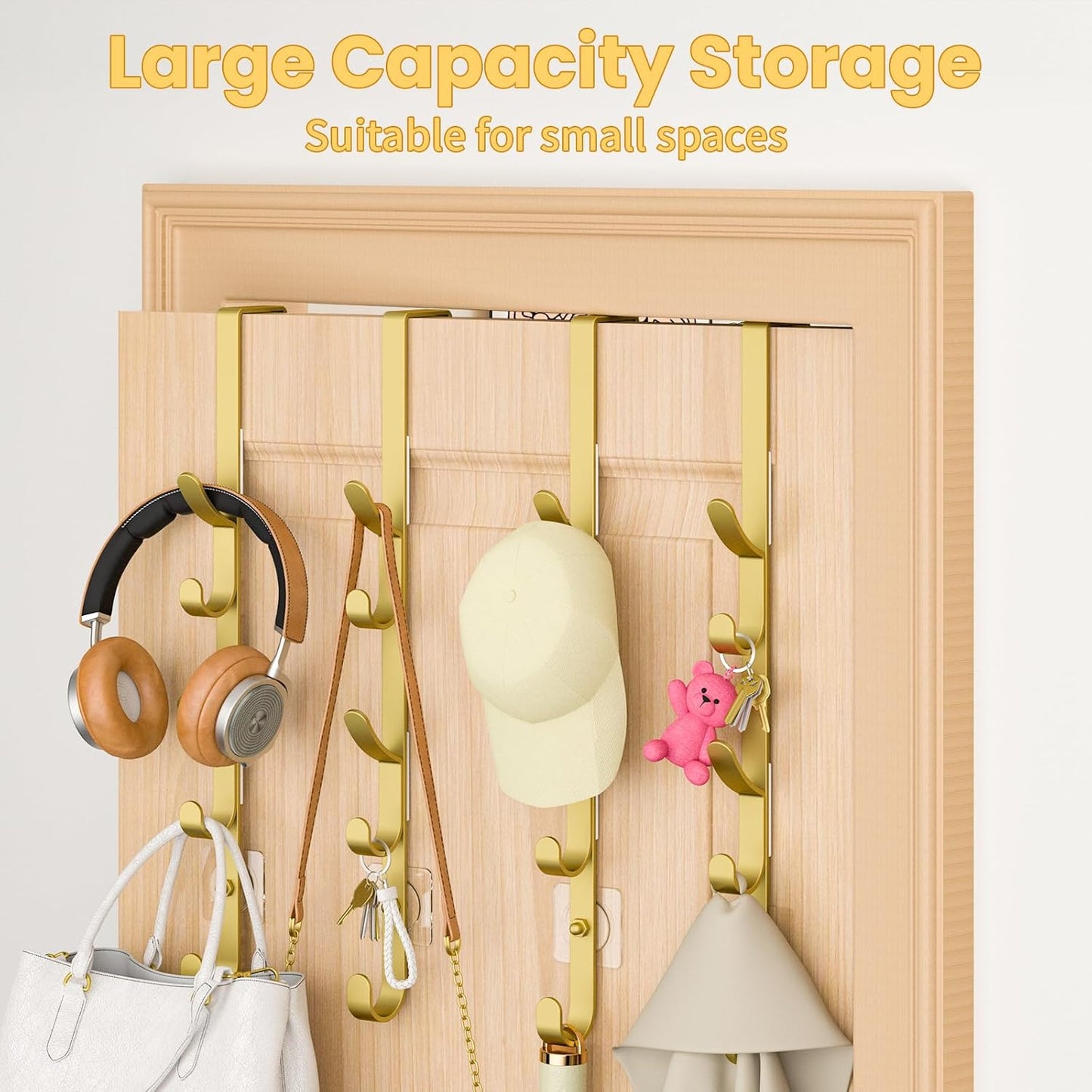 Over The Door Hooks, Metal Door Hooks for Hanging, Over The Door Purse Organizer for Door Coat Hanger, Back of Shower for Hanging Towel Rack Clothes, Hat, Bathroom, Closet (Gold-4Packs)