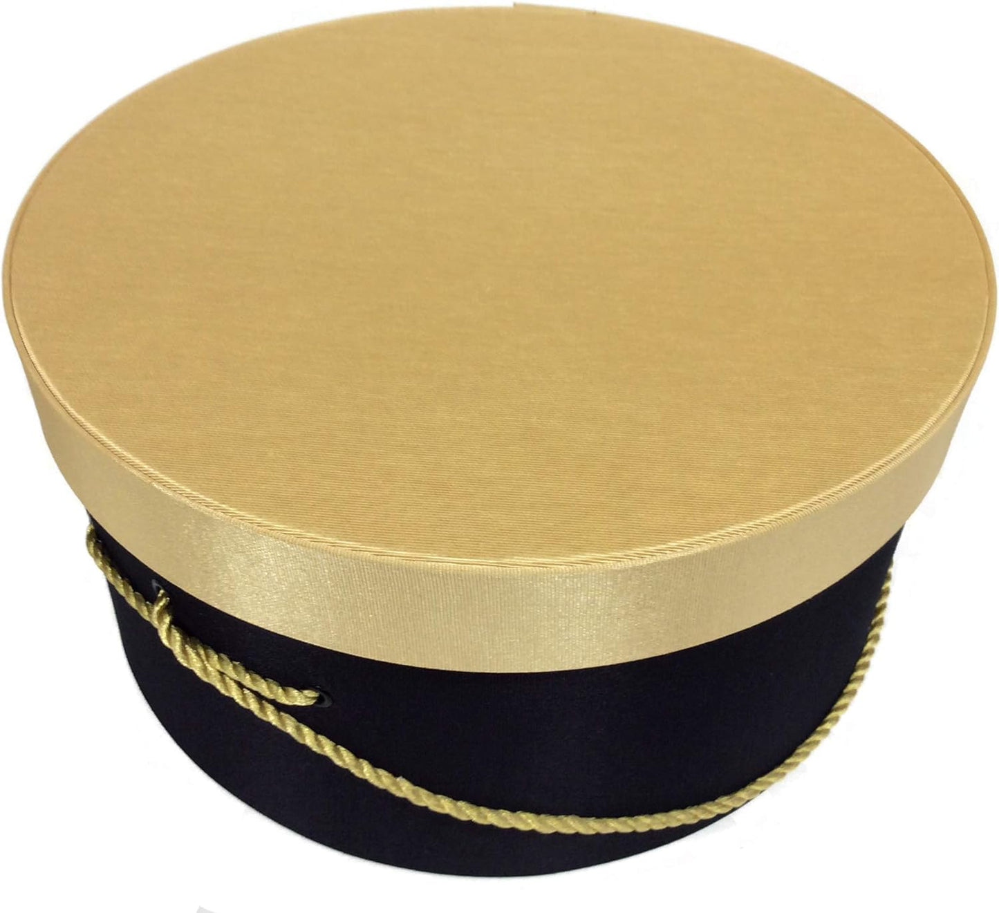 Sarah's Hat Boxes Classic Black/Gold Hat Box – 8.75" x 4.5" (Dia. x Ht.) Handmade in USA – Odorless Non-Toxic Adhesive, Cording Handle – Premium Storage for Hats & Accessories