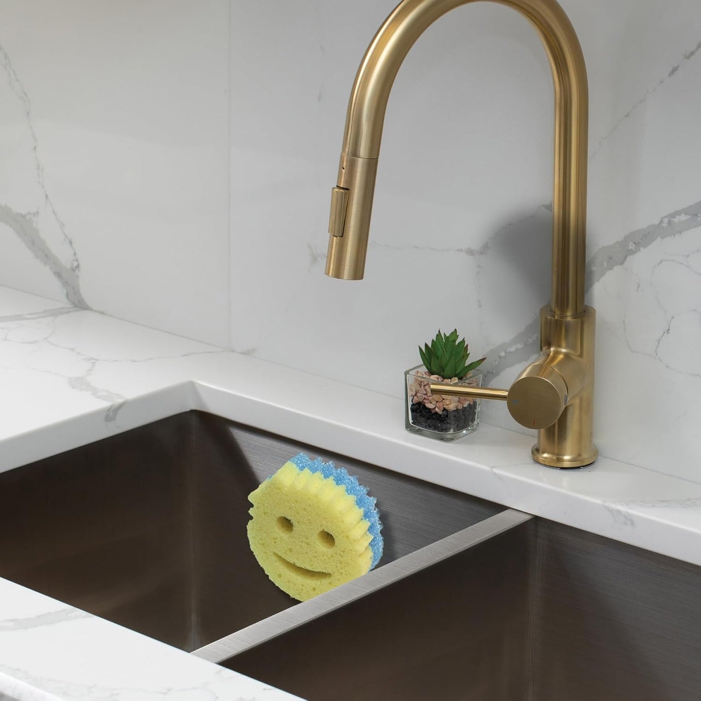 BeraTek Smiley Face Sponge Holder for Kitchen Sink – Sponge Daddy Caddy with Suction Cup Keeps Happy Face Sponges Dry & Organized – Sink Scrub Holder – White, 2 Pack