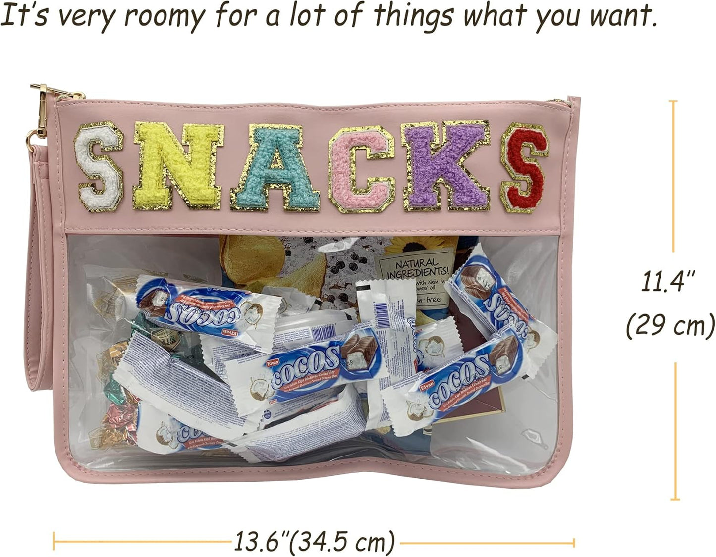TopTTanBo Chenille Letter Clear Bag Purse Multi-purpose Transparent Waterproof Snacks Makeup Tote Bag with Wrist Strap