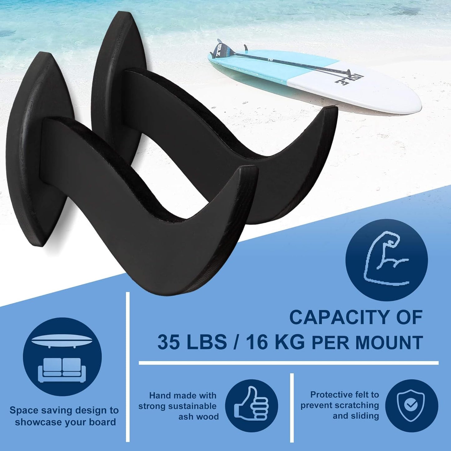 Hang 11 Surfboard Wall Mount - Surf Board Wall Hangers, Surfboard Mount, Beautiful Sustainable Wooden Rack, Perfect to Display Your Board, Surf Racks, Horizontal Hanger, Surfing Accessories