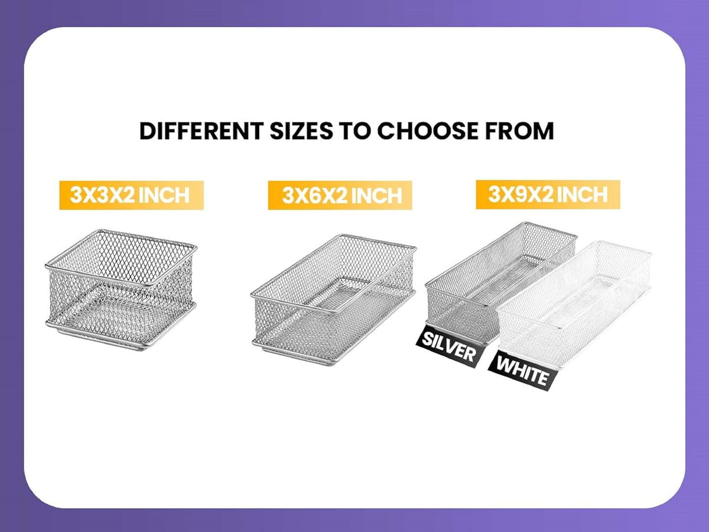 YBM HOME Silver Mesh Drawer Cabinet and or Shelf Organizer Bins, School Supply Holder Office Desktop Organizer Basket (1, 3x3x2 Inch)