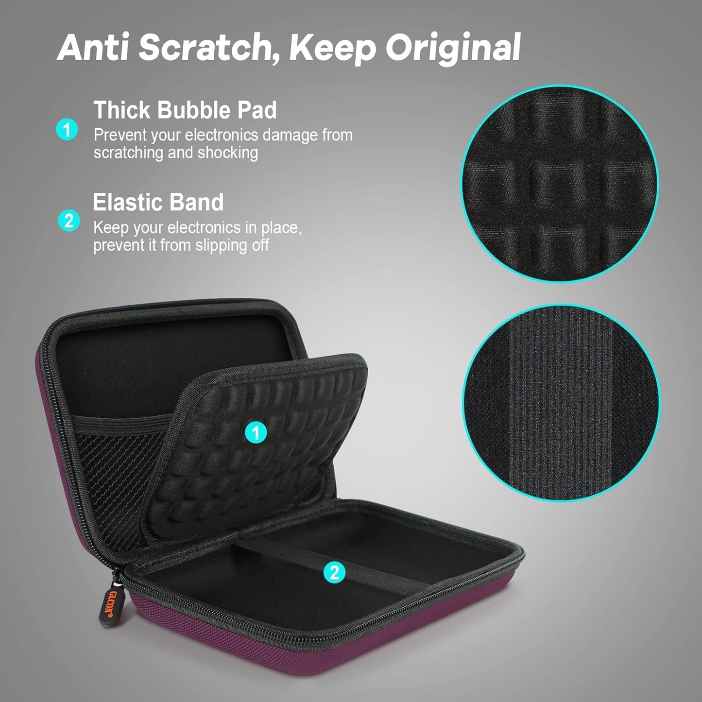 2 Colors Shockproof Hard Shell Carrying Case for GPS, External Hard Drive, Power Bank, Charger, Cable, Heart Monitor, Cell Phone, Electronic Accessories - Larger Capacity Storage Pouch Travel Bag