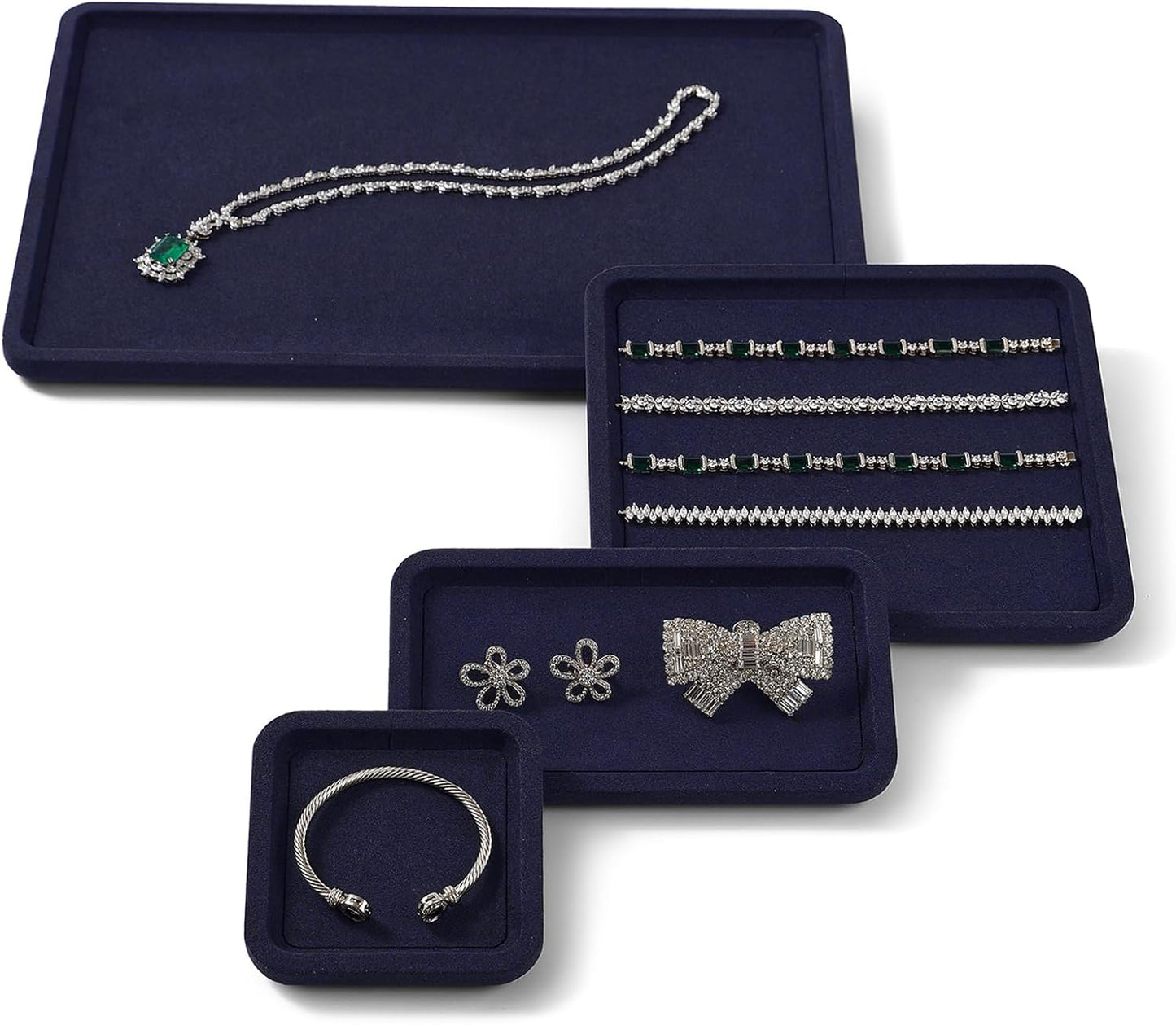 Premium Microfiber Jewelry Display Tray - Small Blue Velvet Organizer for Rings, Earrings, Necklace, Bracelet - Photograph, Trade Show, Dresser Storage (10x10cm, XS)