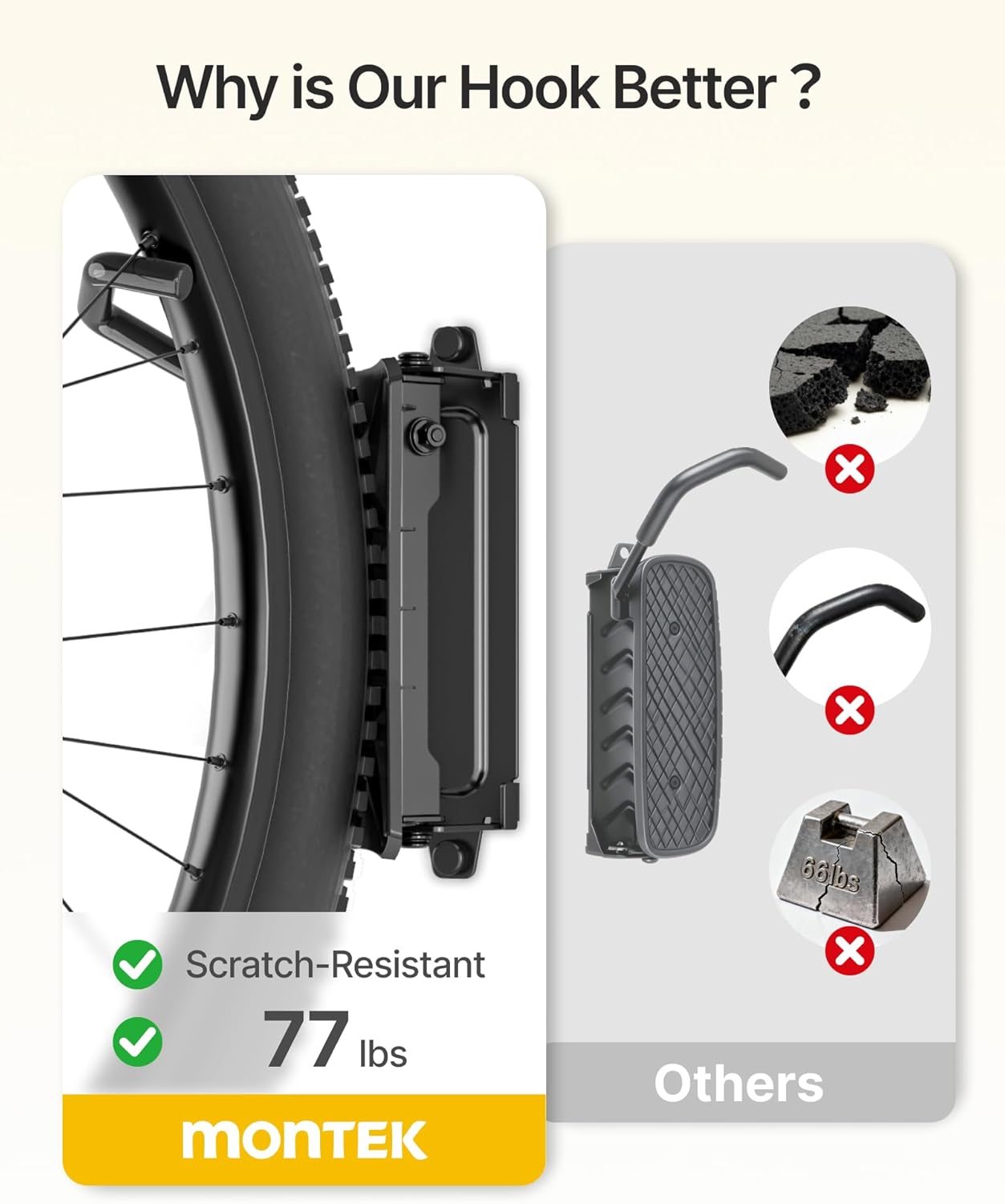 monTEK Heavy Duty Bike Wall Mount, Swivel Bike Wall Hanger Holds Up to 77lbs, Space-Saving Bike Rack Garage, Bike Storage for Bedroom Home Office, 2 Pack