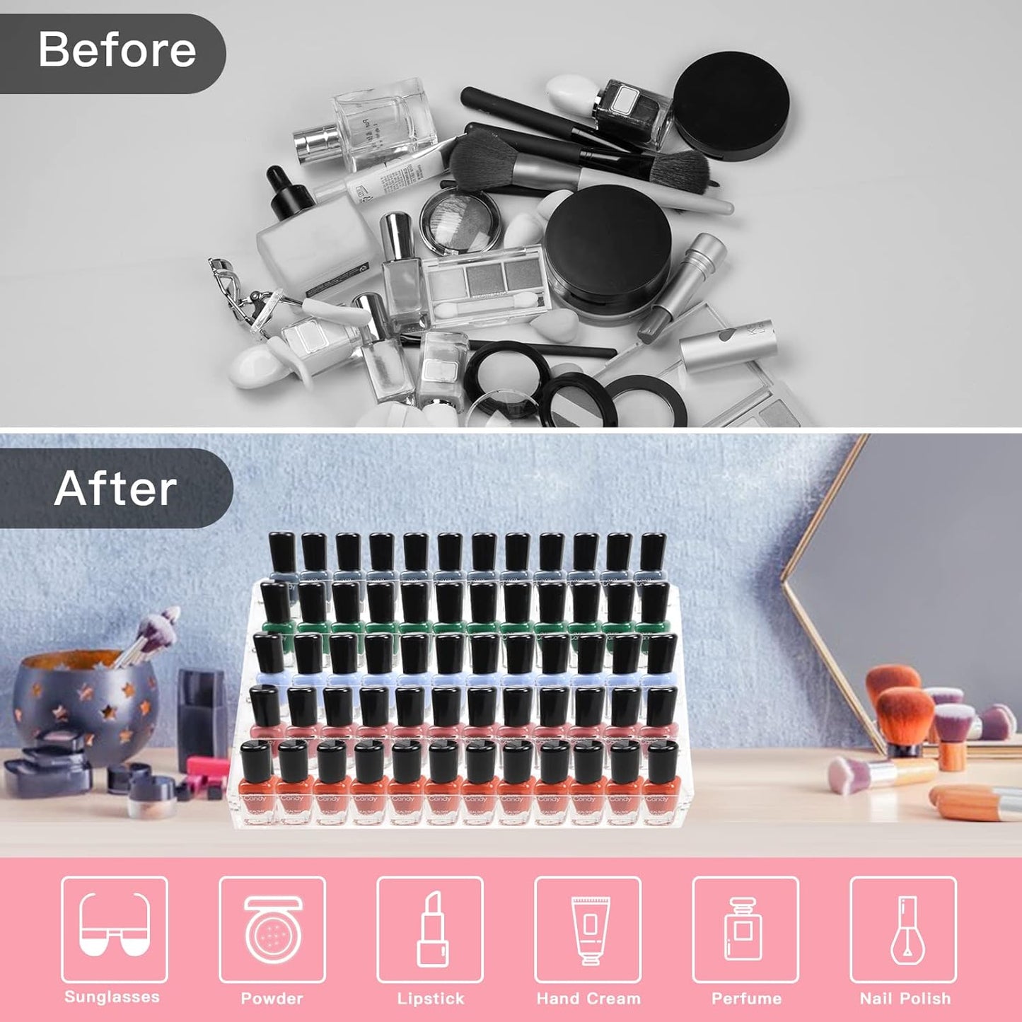 Kingtaily Nail Polish Organizer, 5 Layers Acrylic Display Rack, Cosmetics Storage, Unisex