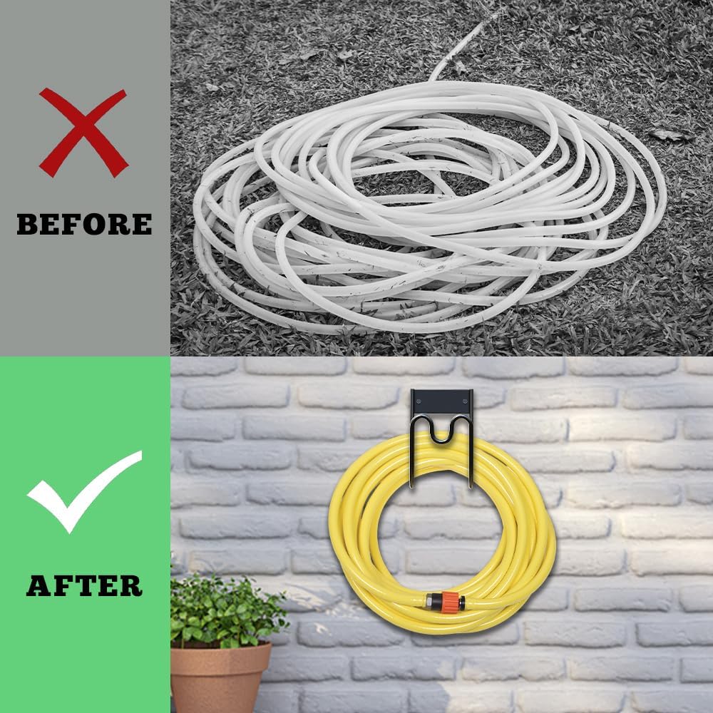 Metal Garden Hose Holder - Wall Mounted Garden Hose Hook, Hose Hanger Heavy Duty for Water Hose Extension Cords Vacuum Hose,Rust Proof (Black)