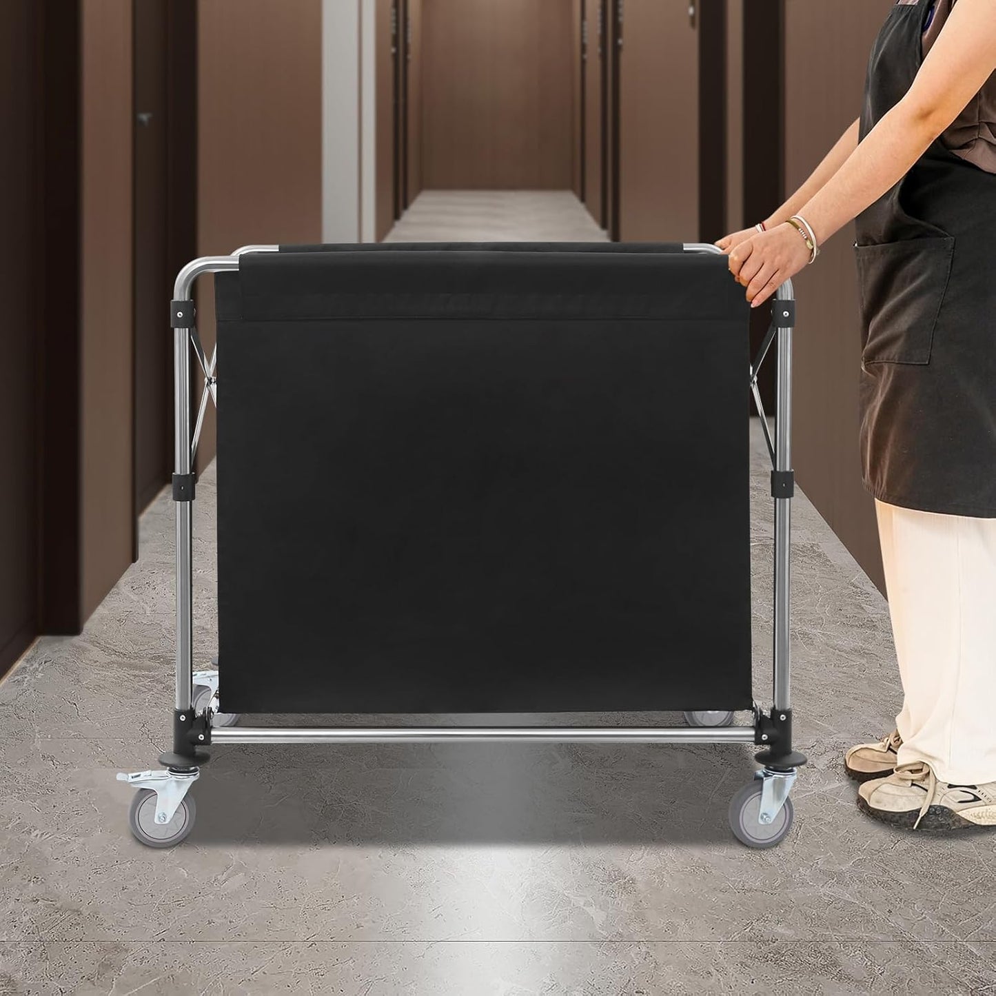 Commercial Laundry Cart with Wheels,Folding Laundry Hamper Cart,Heavy Duty Rolling Laundry Basket with Large Capacity,Laundry Sorter Trolley for Home Hotel Apartment (Black, 35.43 * 23.62 * 34.65in)