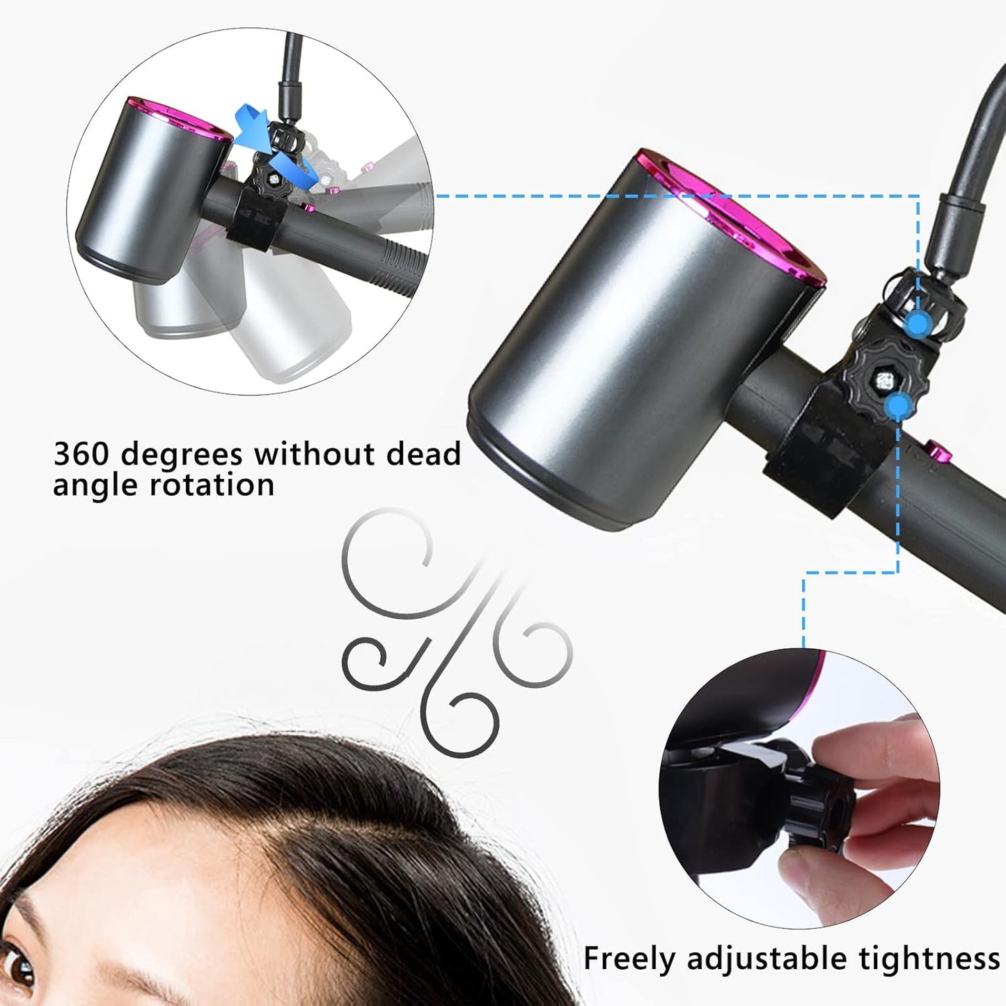 LUEXBOX Adjustable Hair Dryer Holder Stand, 360 Degree Rotation Blow Dryer Bracket with Positionable Arm and Suction Cup, Hands Free Hair Dryer Holder for Mirror and Ceramic Tile (Black 1Pack)