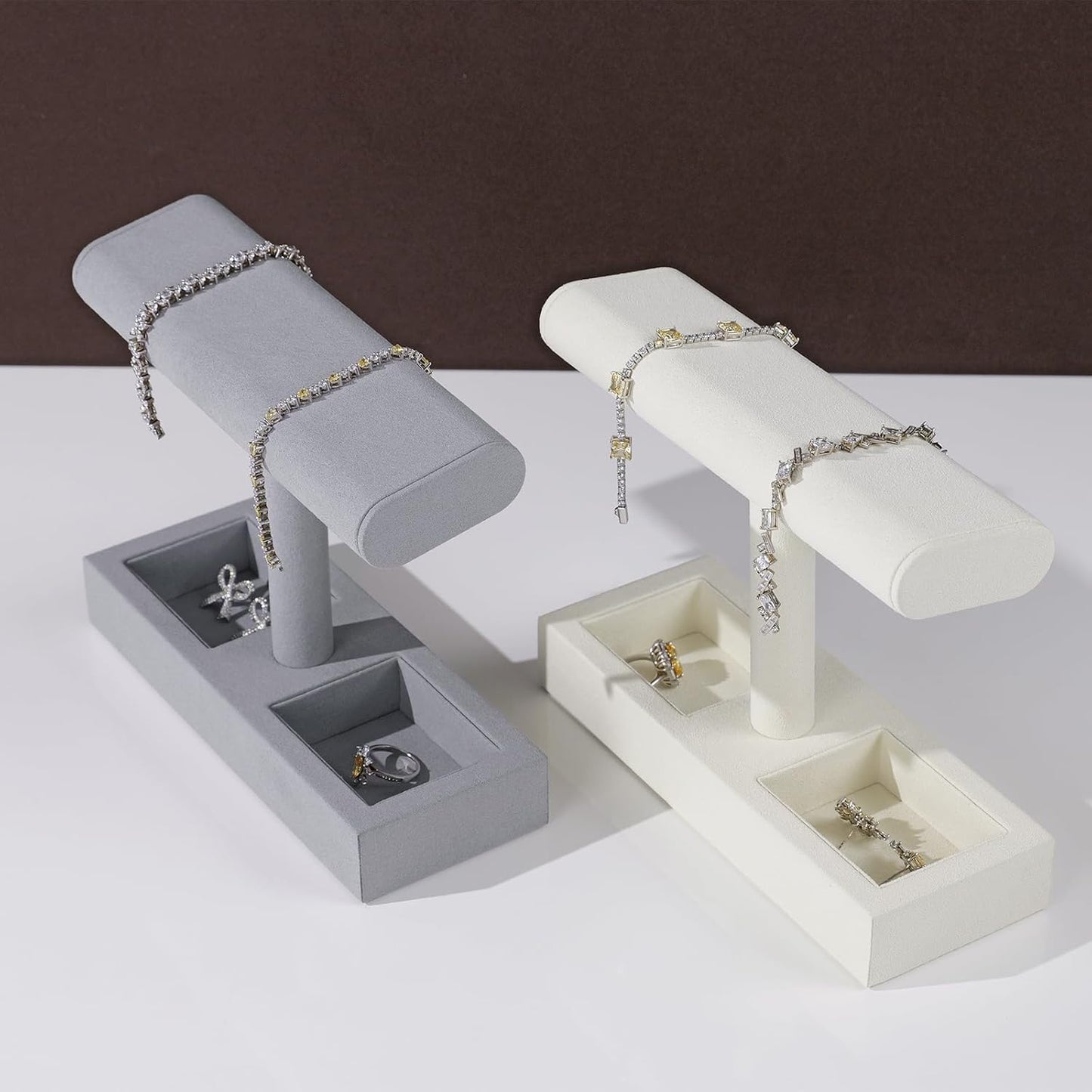 Oirlv Linen T-Bar Watch Display Stand Jewelry Display Props Jewelry Organizer Holder for Watch Bracelet Ring Earrings (Creamy-white,Linen)