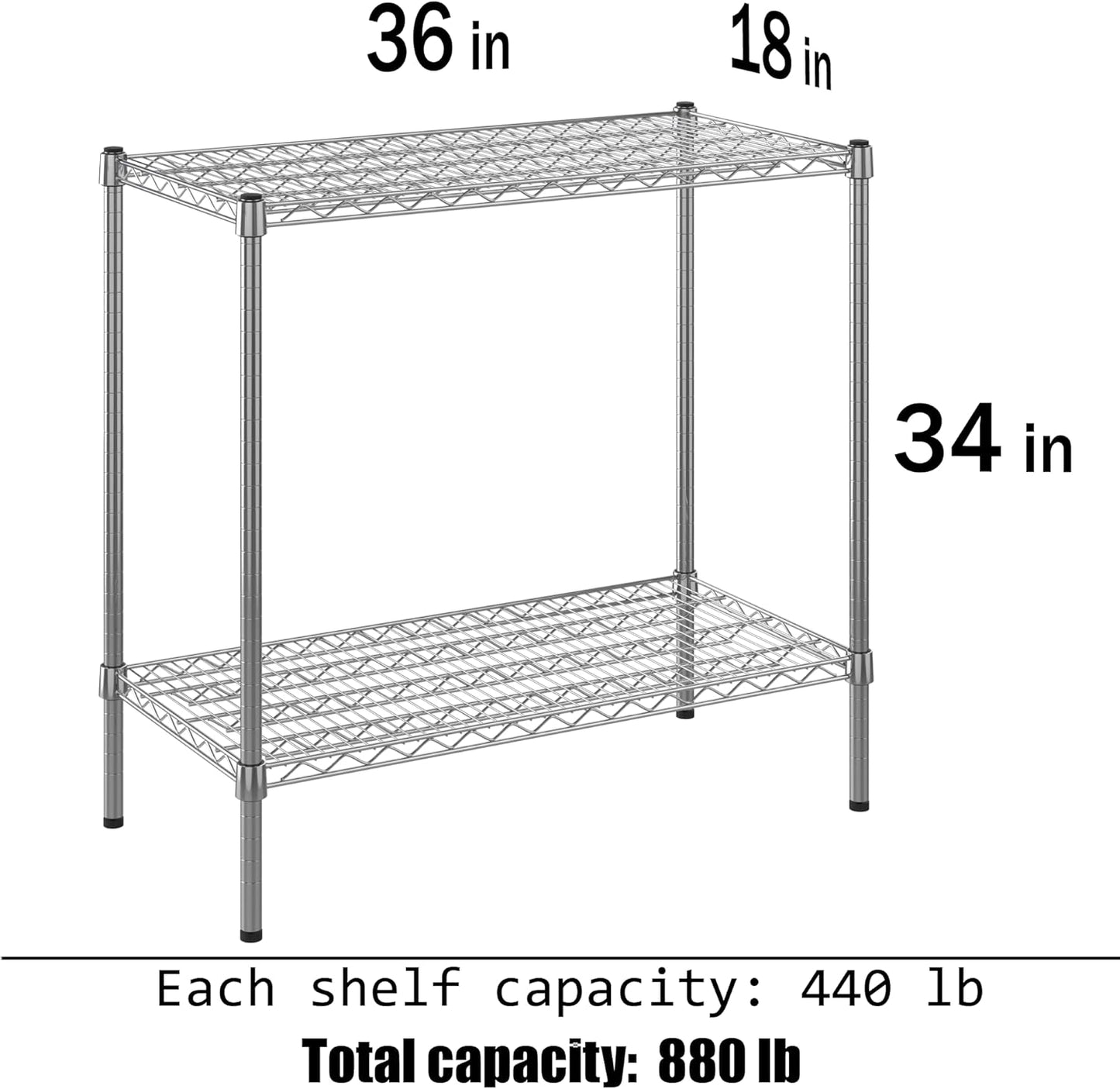 18" Deep x 36" Wide x 34" Height Wire Shelving Kit | 2-Tier | NSF Commercial Storage Rack Unit
