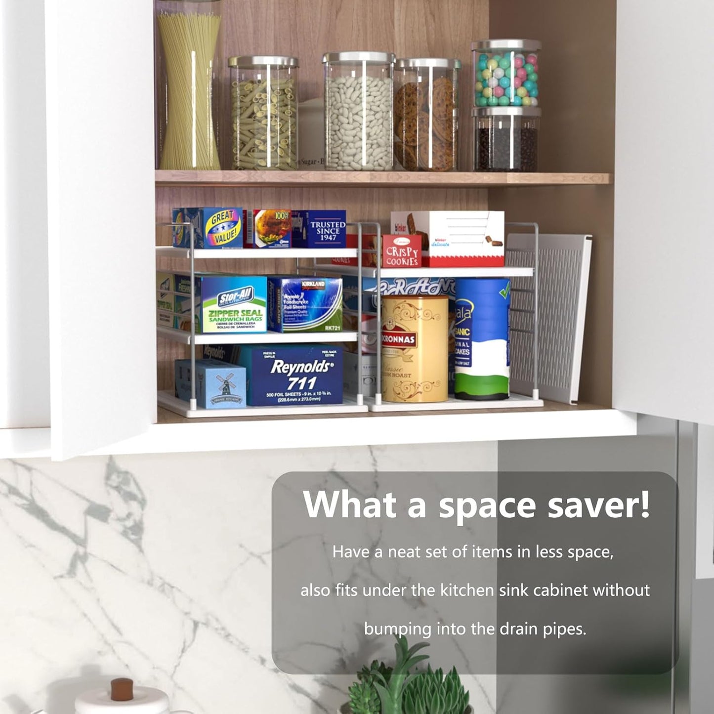 Pantry Organizers and Storage, Foil and Plastic Wrap Organizer- Divided Compartment Holder for Aluminum Foil&Wraps&Baggie Boxes, Upgraded Shelf Organizer for Pantry Organizer, Pantry Storage