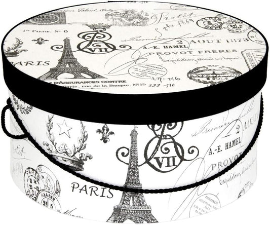 Sarah's Hat Boxes Classic Paris Hat Box – 12.75" x 6.5" (Dia. x Ht.) Handmade in USA – Odorless Non-Toxic Adhesive, Cording Handle – Premium Storage for Hats & Accessories