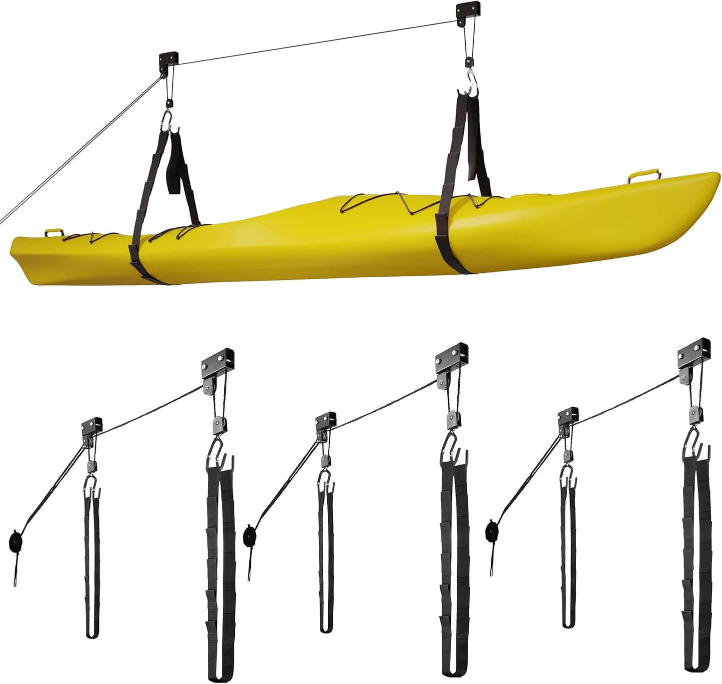 RAD Sportz Kayak Storage Hoists - Overhead Pulley Hoist Systems with 125lb Capacity Each for Canoes, Bikes, Ladders, and More