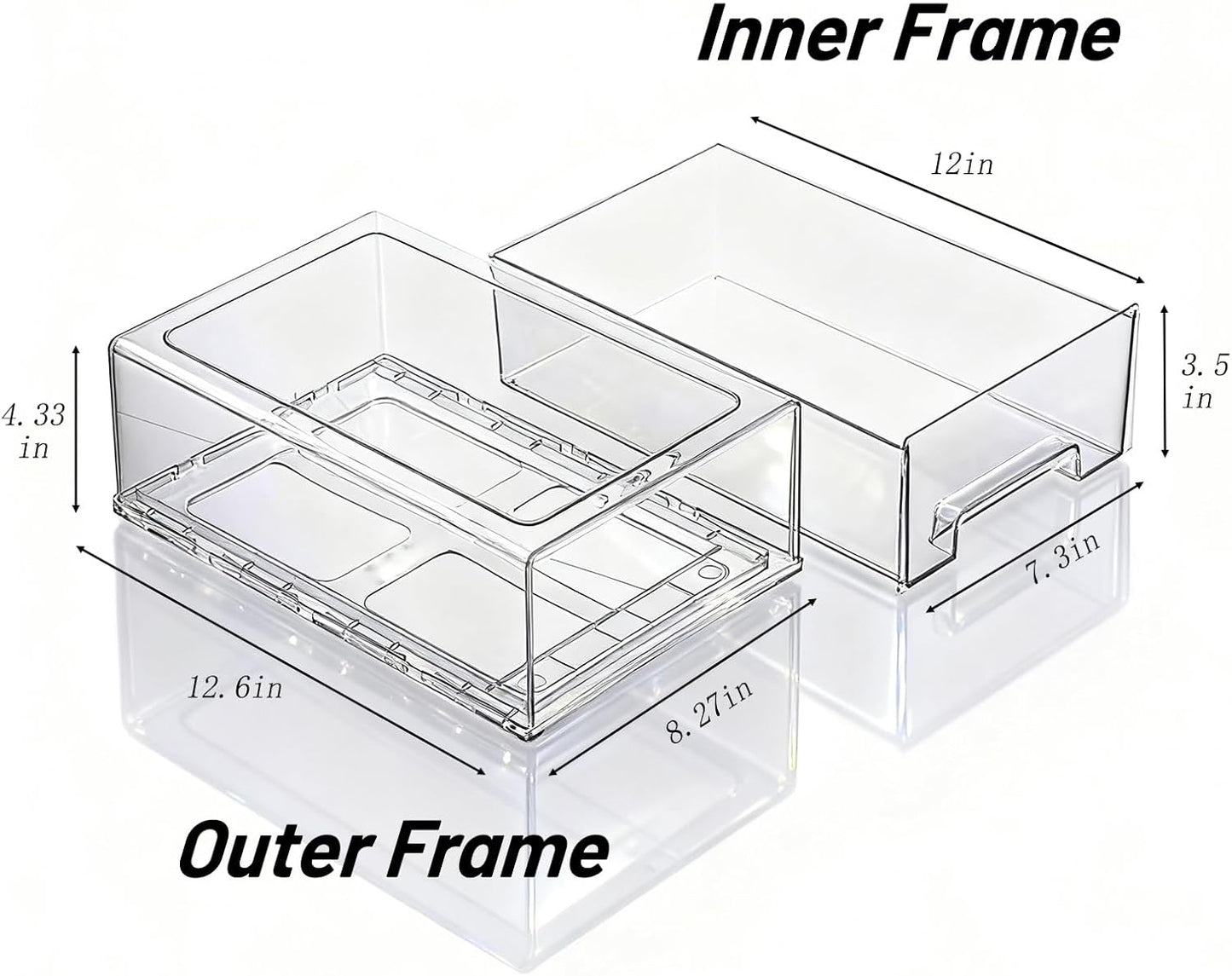 6 Pack Stackable Pull-Out Storage Drawers，Plastic Clear Organizer Bins with Handles，Easily Clean for Craft, and Toy Organization，Kitchen Undersink，Cabinet，Fridge，Closet，Pantry，Office，Bathroom