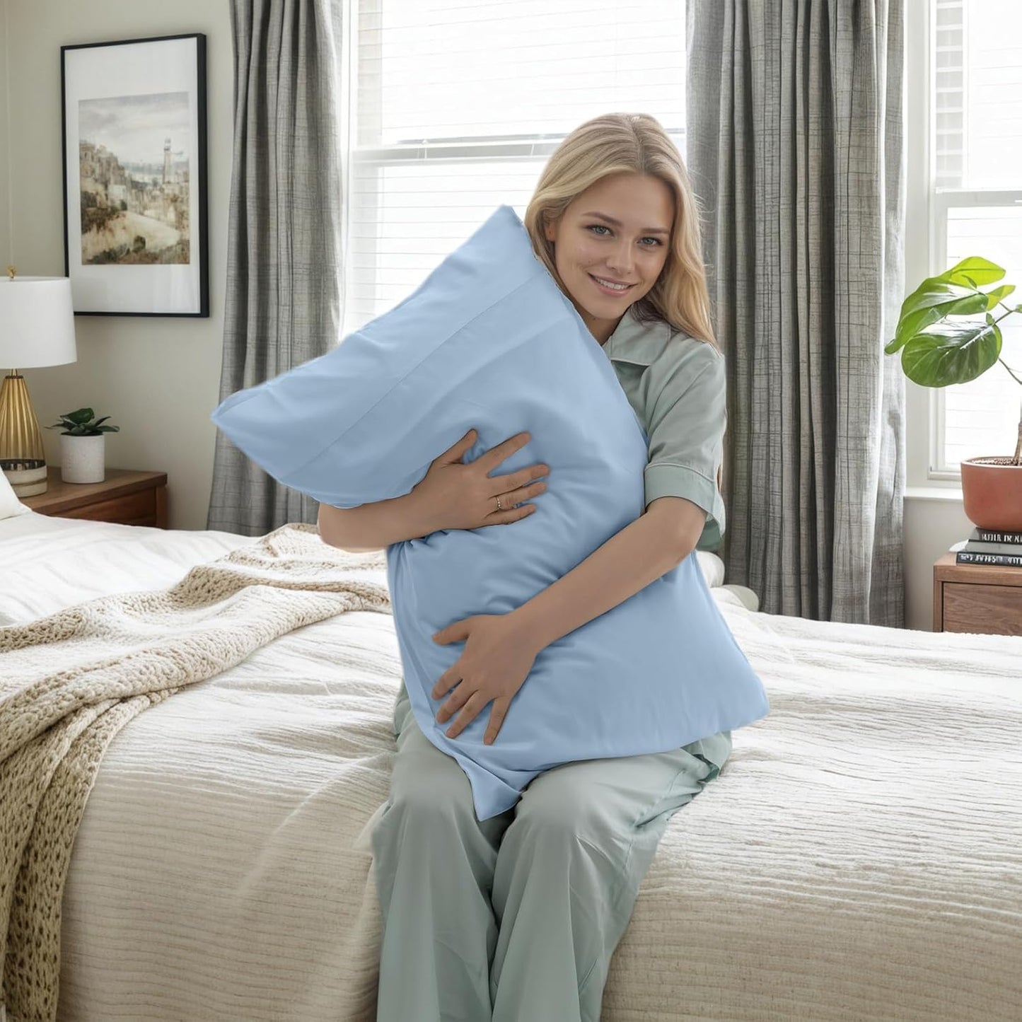 Pillow Cases Queen Size 2 Pack, Bamboo Rayon Pillowcases with Envelope Closure, Cooling Breathable Pillow Case for Hot Sleepers & Night Sweats, 20x30 inches, Aqua Blue