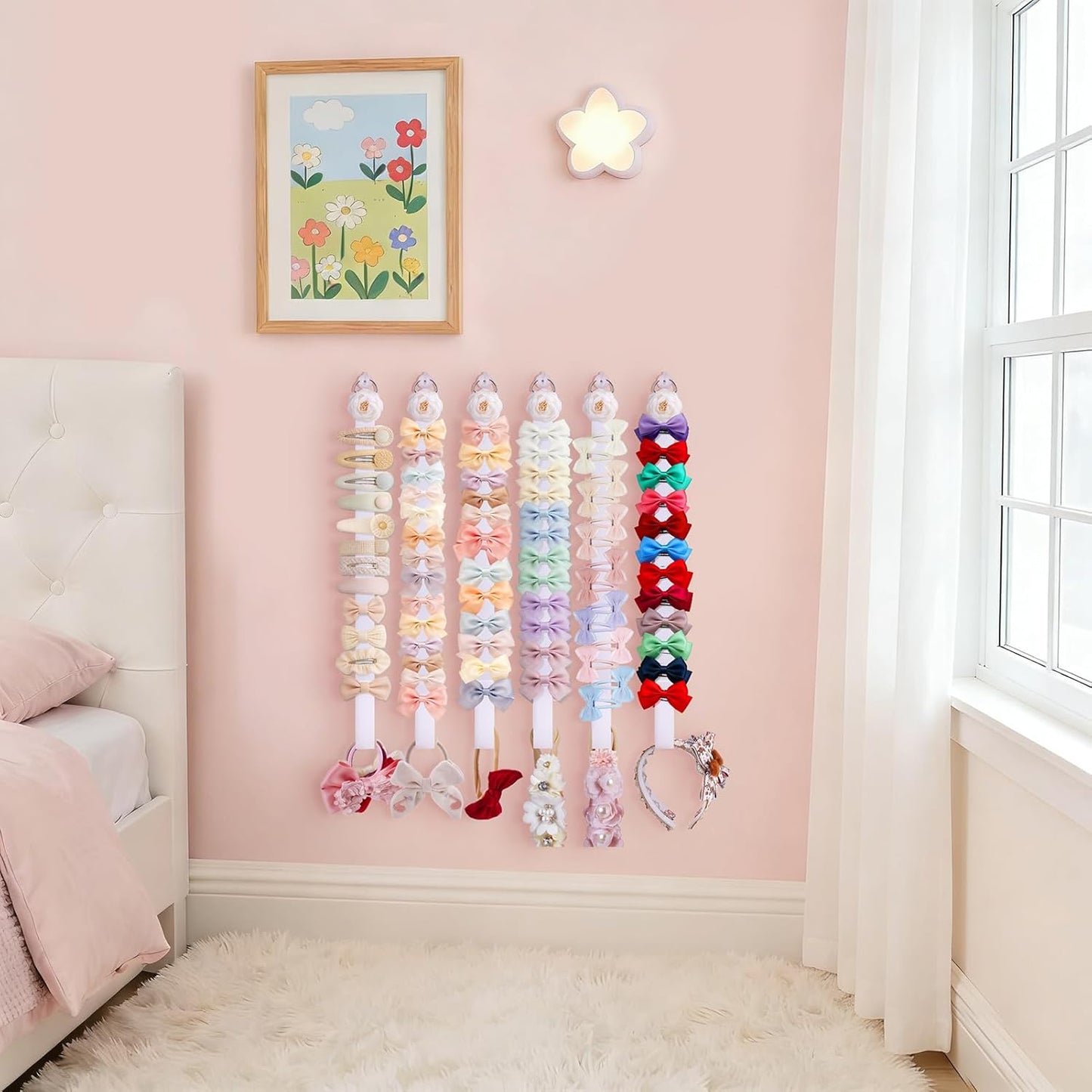 6PCS Bow Holder Hair Bow Organizer,Baby Decorative Hair Accessories Organizer,Flower Hair Clips Storage Bow Holder for Girls Hair Bows,Room Nursery Wall Hanging Decors (hua-6-B) (hua-6-B) (hua-6-B)