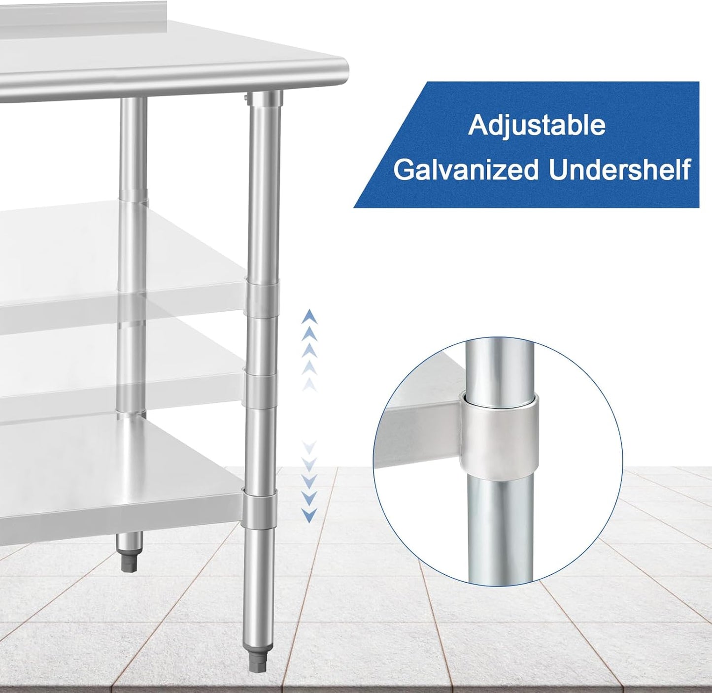 HARDURA Stainless Steel Prep & Work Table 30 x 72 Inches NSF Heavy Duty Commercial with Undershelf and Backsplash, Galvanized Legs for Commercial Food Prep