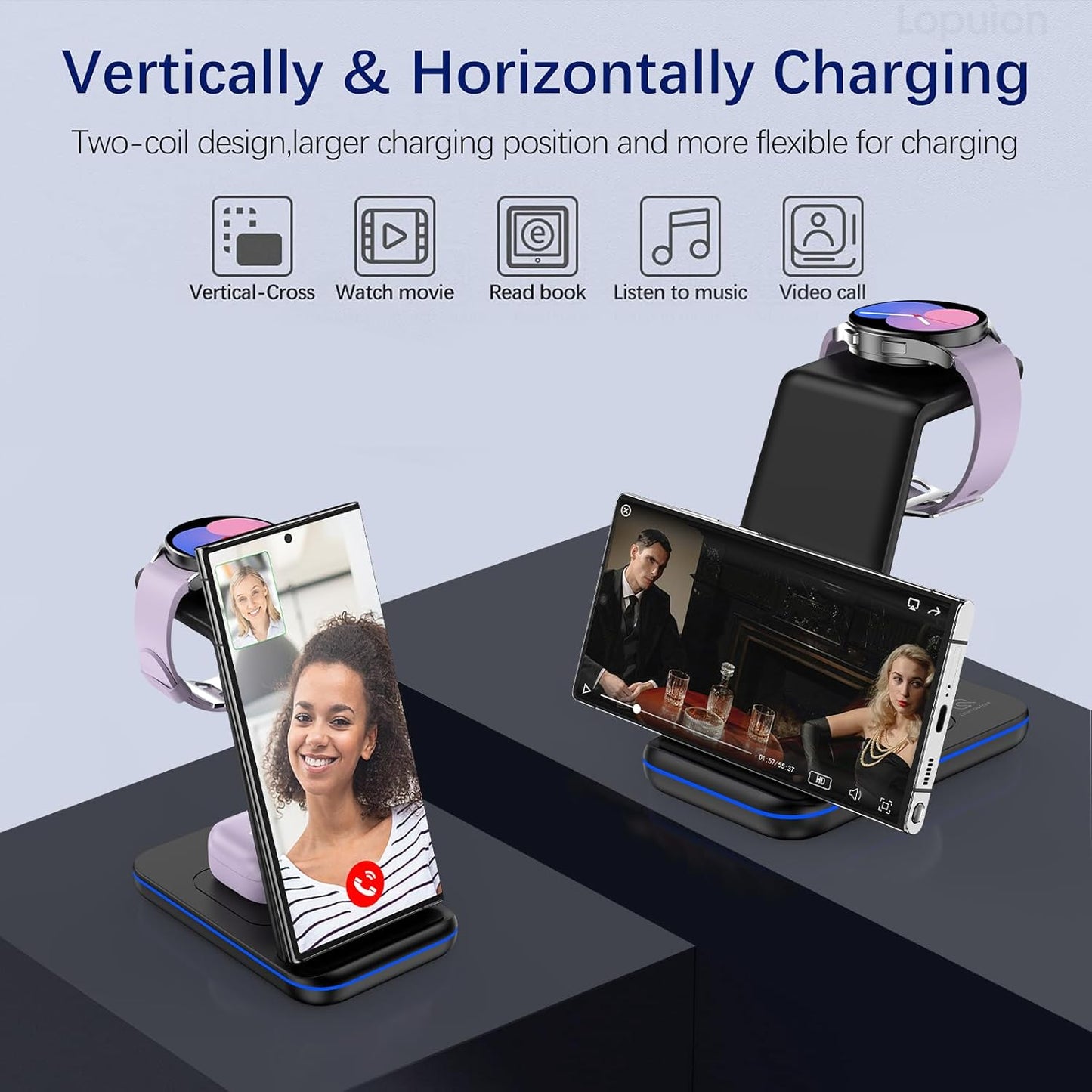Wireless Charging Station for Samsung/Android, Fast Wireless Watch Charger Station Compatible for Samsung Galaxy S25 Ultra/S24/S23+/Z Flip 7/6 Fold 7/6, Watch8/7/Pro/Active 2 Galaxy Buds3/2 Pro(Black)
