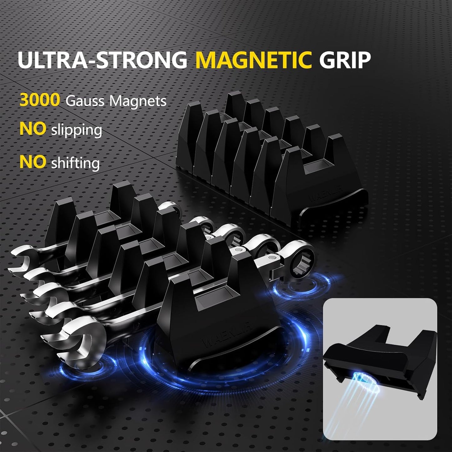 24PCS Magnetic Modular Wrench Organizer Set - Tool Drawer Storage Rack with Metric & SAE Labels, Wrench Holder with Magnet, Perfect Tool Gift for Men, father, boyfriend, DIYers & Mechanics (Blue)