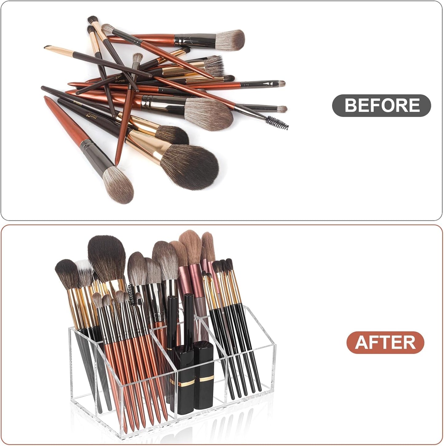 Clear Makeup Brush Holder Organizer Acrylic 6-Slots Cosmetic Brushes Storage Organizer for Vanity Countertop