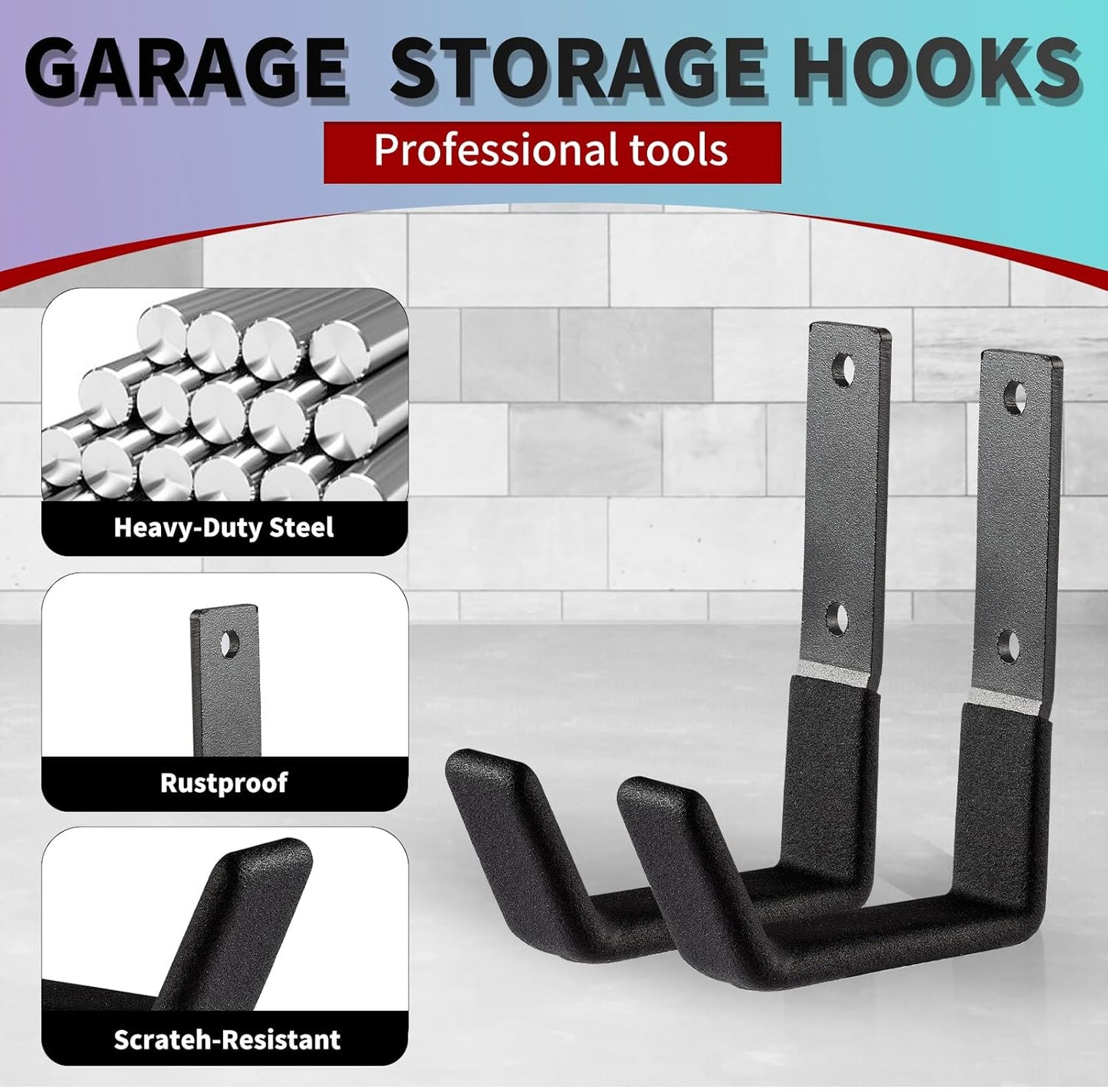 Heavy Duty Steel Hooks - Garage & Garden Tool Organizer, Wall Mount Hooks, Hose Hanger (12, Small)