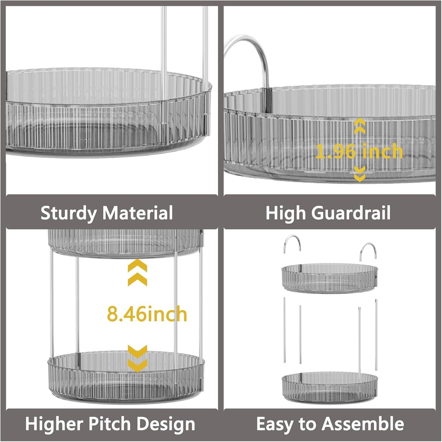 360 Rotating Makeup Organizer,3 Tier Large Capacity Make Up Organizers and Storage,Makeup Organizer for Bathroom,Cosmetic Perfume Stand Organizer(Grey-3 Tier)