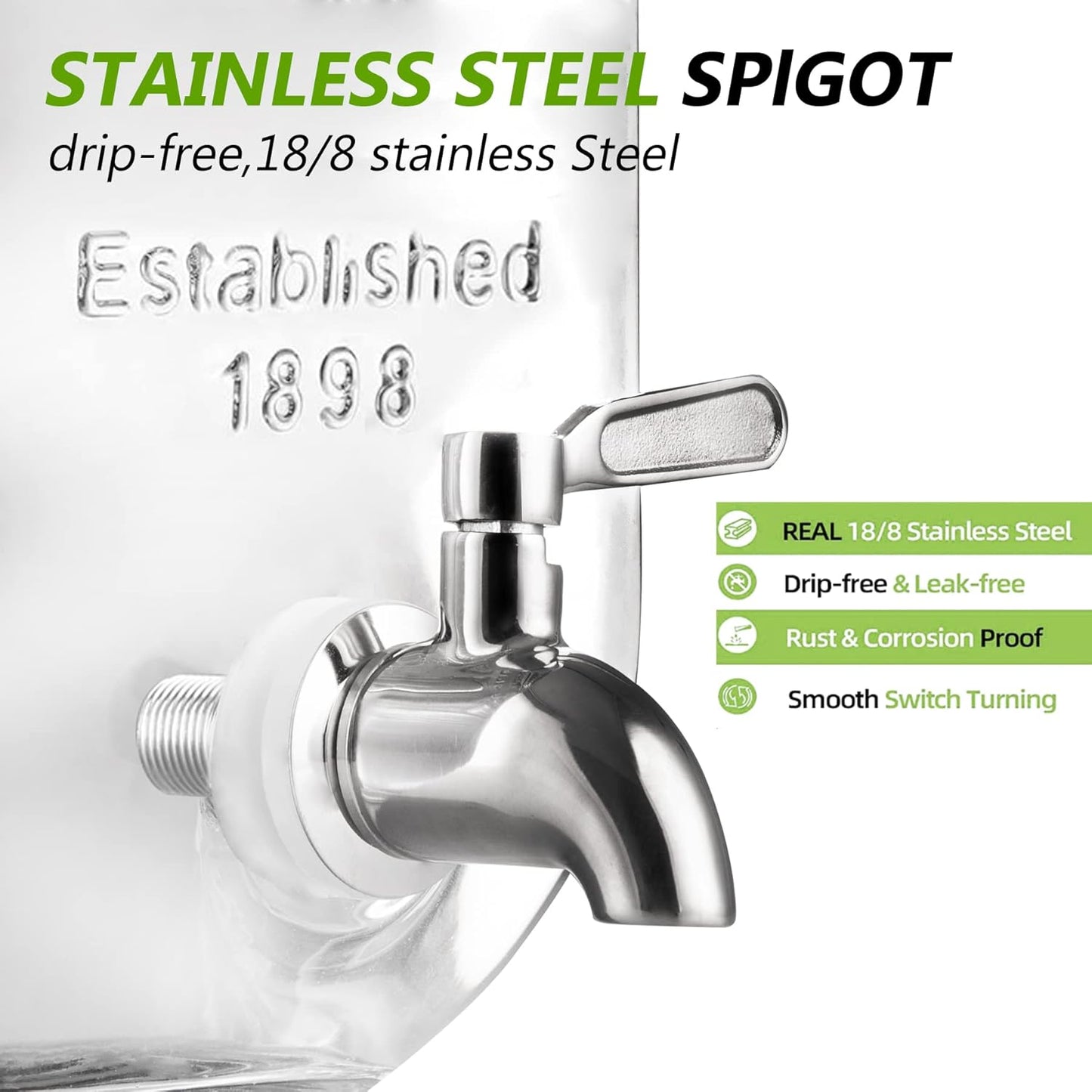 1 Gallon Drink Dispenser with Spigot 18/8 Stainless Steel – Airtight & Leakproof Glass Sun Tea Jar with Anti-Rust Lids, Beverage Dispenser for Parties - Laundry Detergent Holder