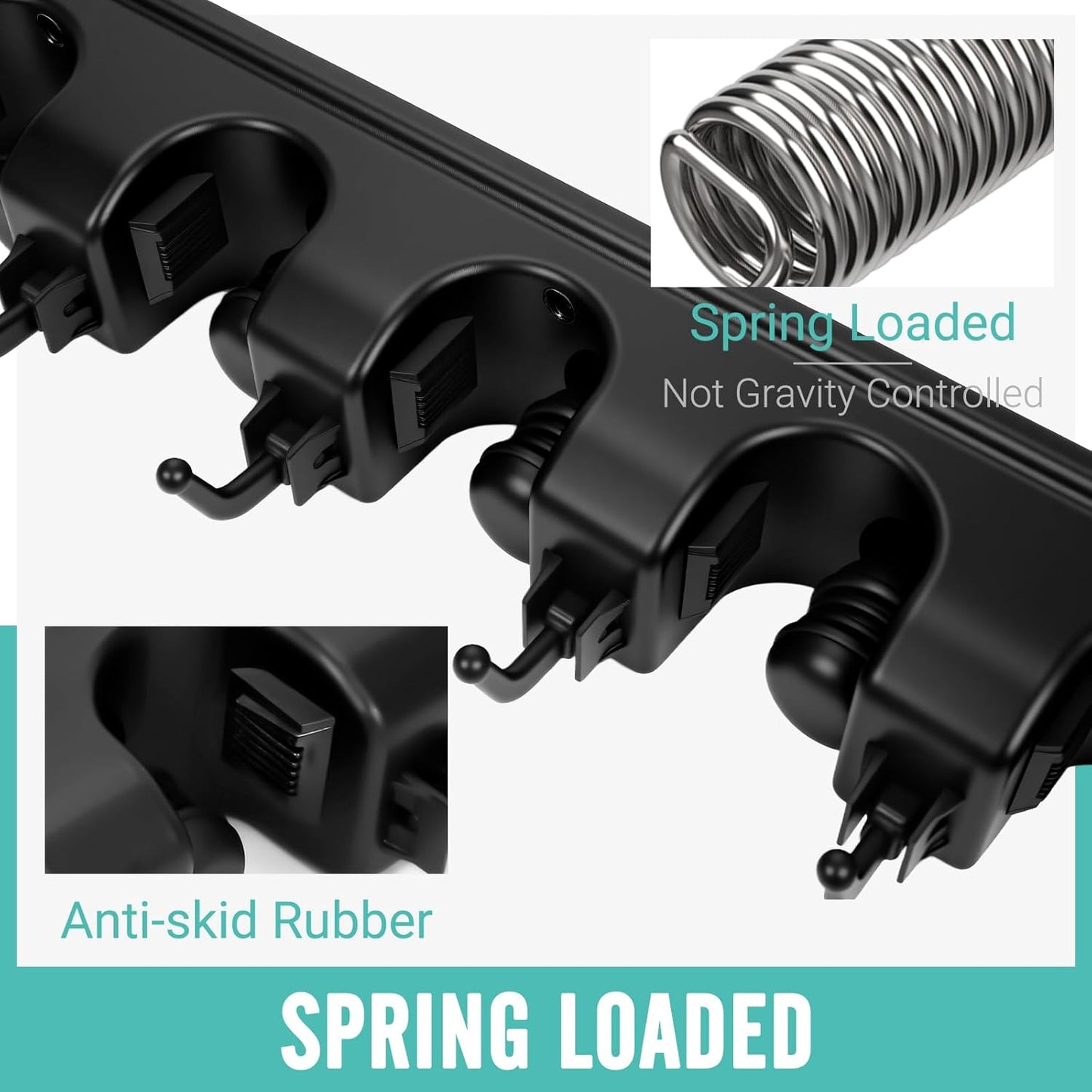 Broom and Mop Holder, Wall Mounted Organizer Mop and Broom Storage Tool Rack with 5 Ball Slots and 6 Hooks (1Pack)
