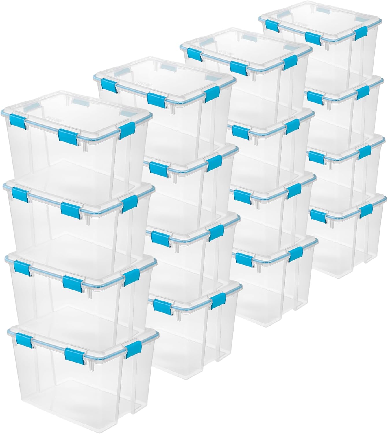 Sterilite 16-Pack Gasket Box, Weather-Resistant Storage Bins with Latching Lids, 80 Quart - Heavy-Duty Organizing Containers for Closet, Bathroom, and Office