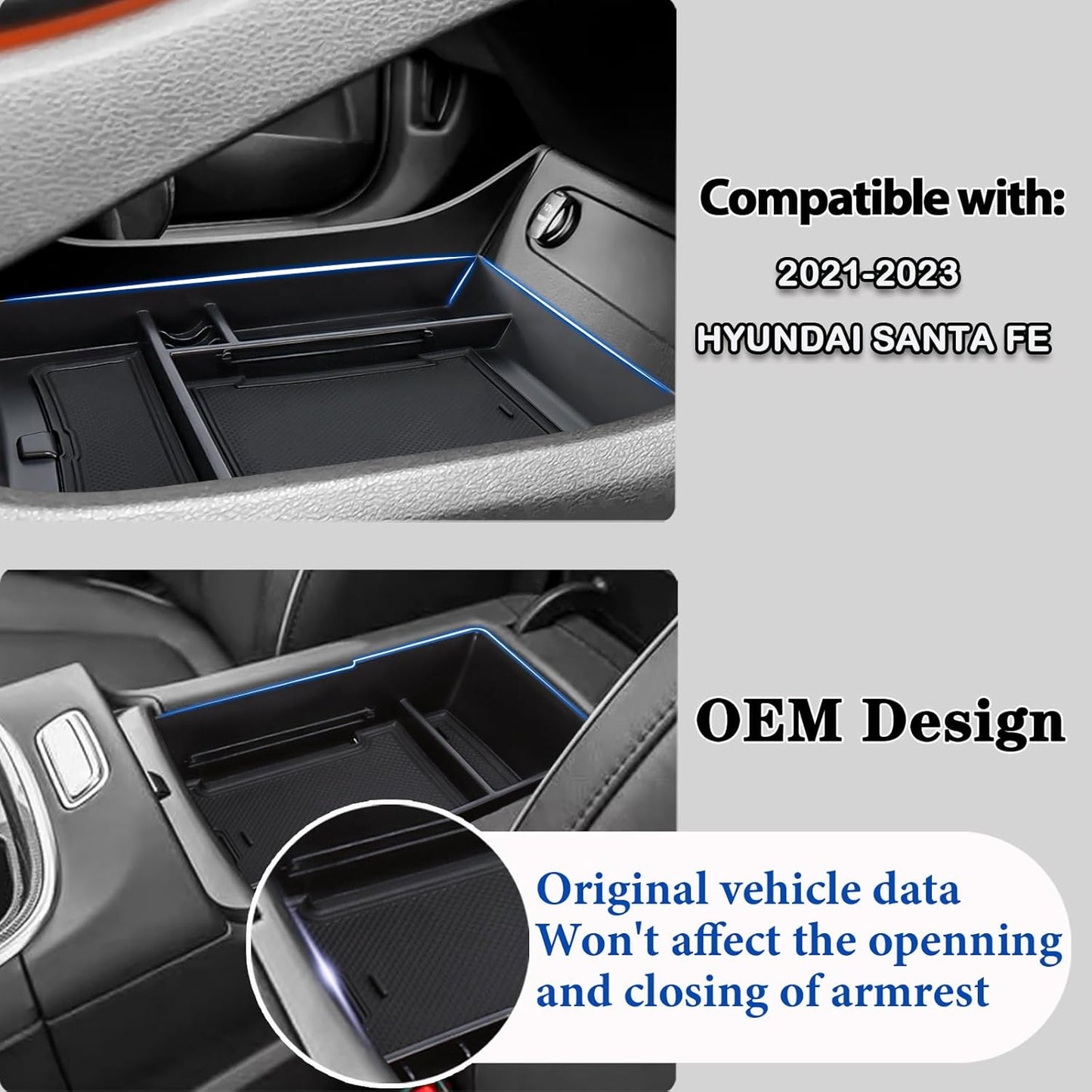 Center Console Organizer Compatible with Hyundai Santa Fe 2021 2022 2023 & Santa Fe SEL 2022 2023 Armrest Storage Box Lower Center Console Tray Interior Accessories