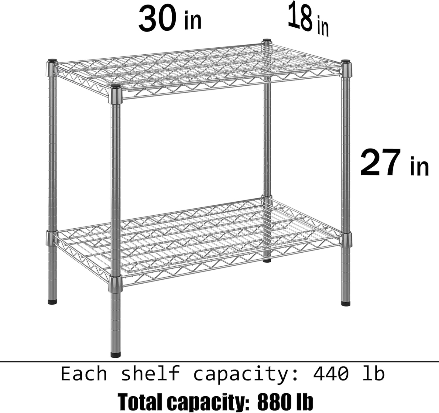 18" Deep x 30" Wide x 27" Height Wire Shelving Kit | 2-Tier | NSF Commercial Storage Rack Unit