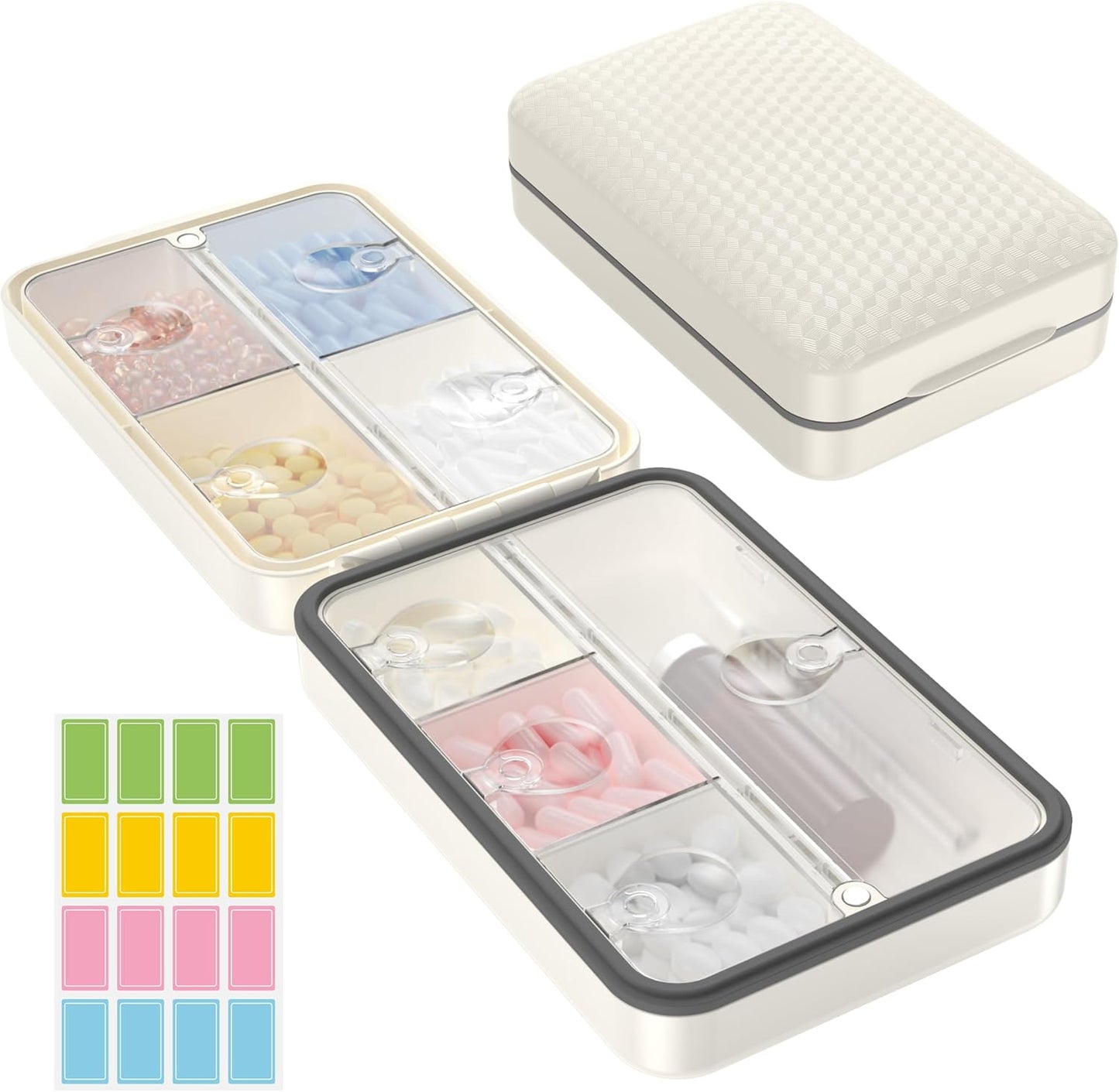 Restree Weekly Pill Organizer, Magnetic Moisture Proof Pill Case, Large Capacity Travel Pill Box with Inner Clear Lid for Vitamins, Supplements, and Daily Medications 8 Compartment (White)