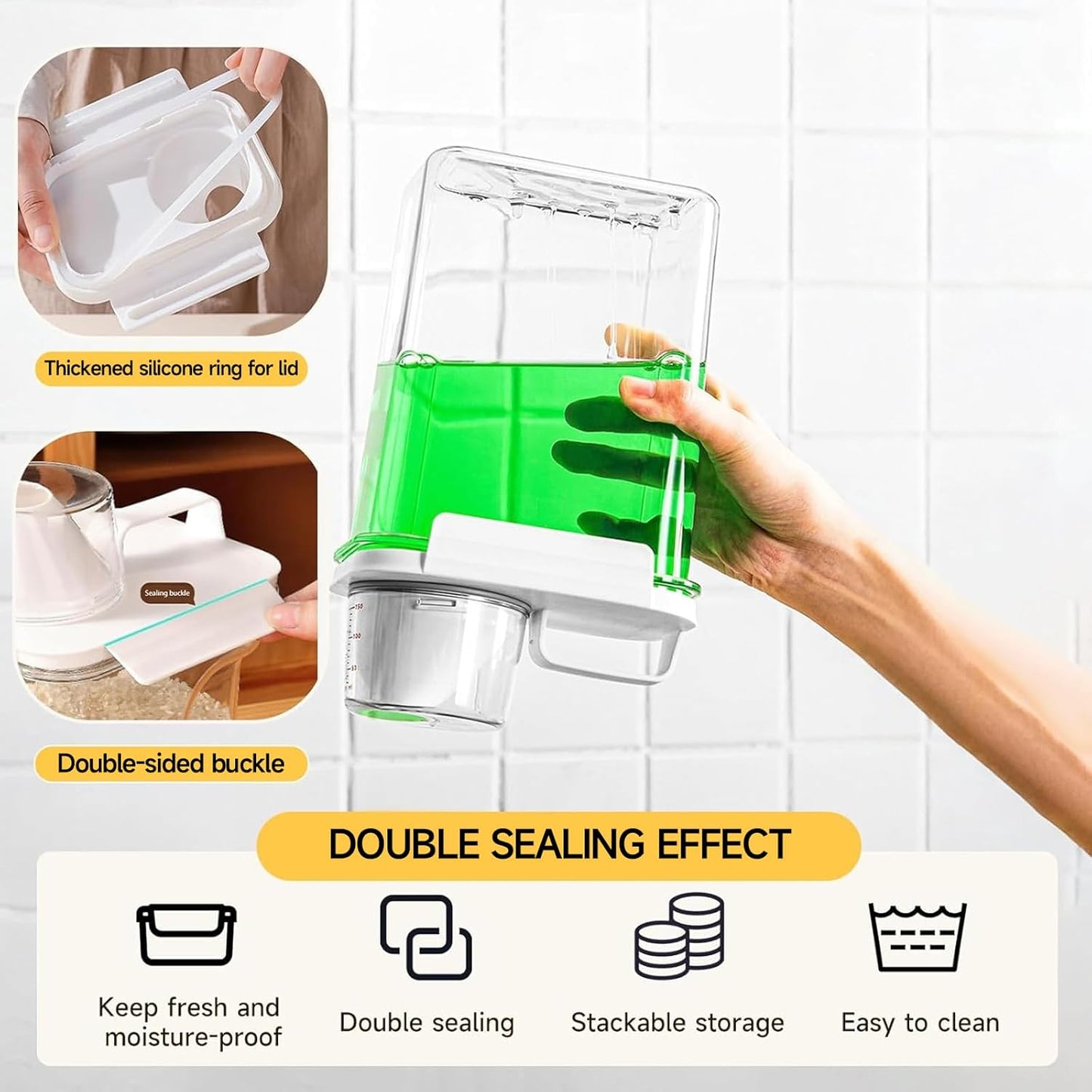 Cereal Container，Rice Storage Dispenser-Airtight Food Storage Organizers BPA-free Plastic Kitchen Pantry Storage Containers food-grade PET material Suitable for rice, grains(2300ml+1800ml)