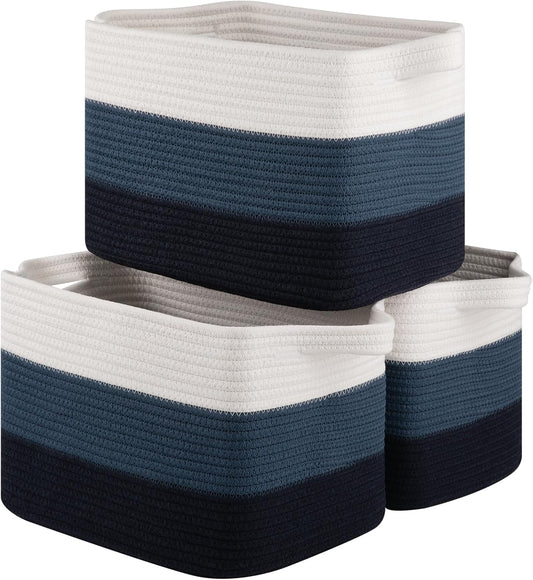 Storage Basket for Organizing, Woven Baskets for Storage, Rectangle Decorative Baskets for Shleves, Closet, Toys, Books, Nursery Organizer Bins - Pack of 3 (Gradient Blue, 13"x9.85"x8.7")